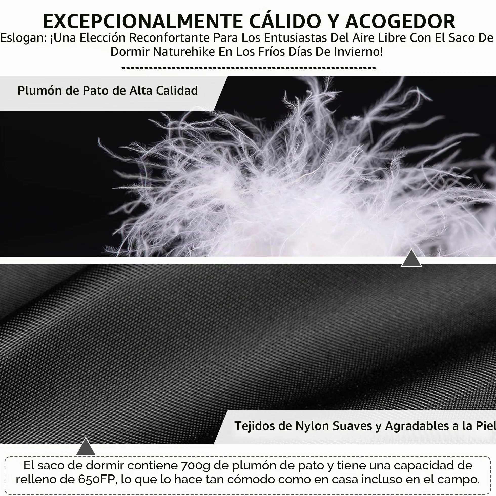 Naturehike CW700 Saco de dormir de plumón ultraligero portátil compacto invierno saco de dormir 4 estaciones para adultos y niños al aire libre camping senderismo viajes con saco de compresión