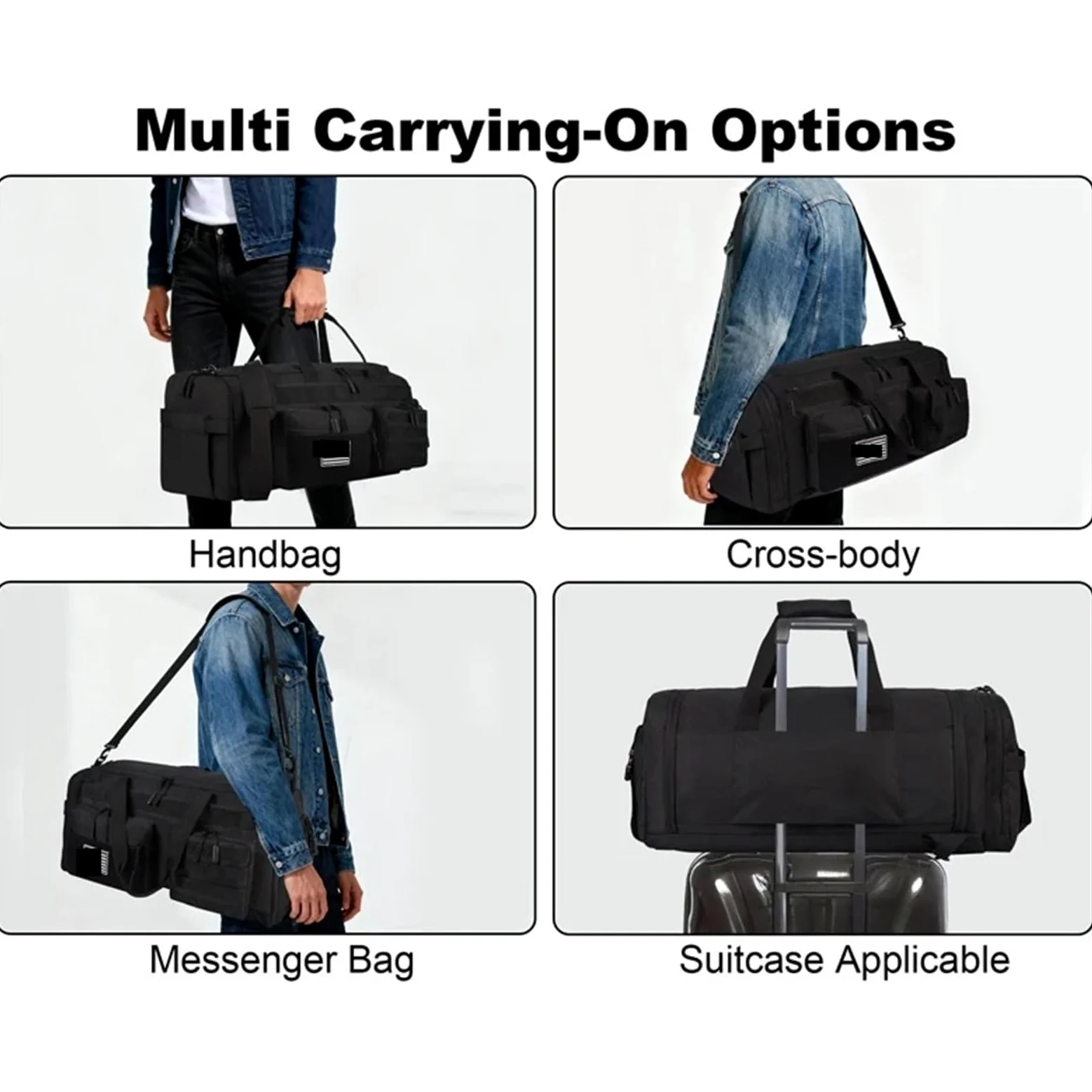 Bolsa Deporte Bolsa de Lona Viaje 3 en 1 50L for Hombre, Bolsas Deportivas Grandes for Gimnasio, Mochila con Compartimento for Zapatos y Bolsillo húmedo(Black and White)