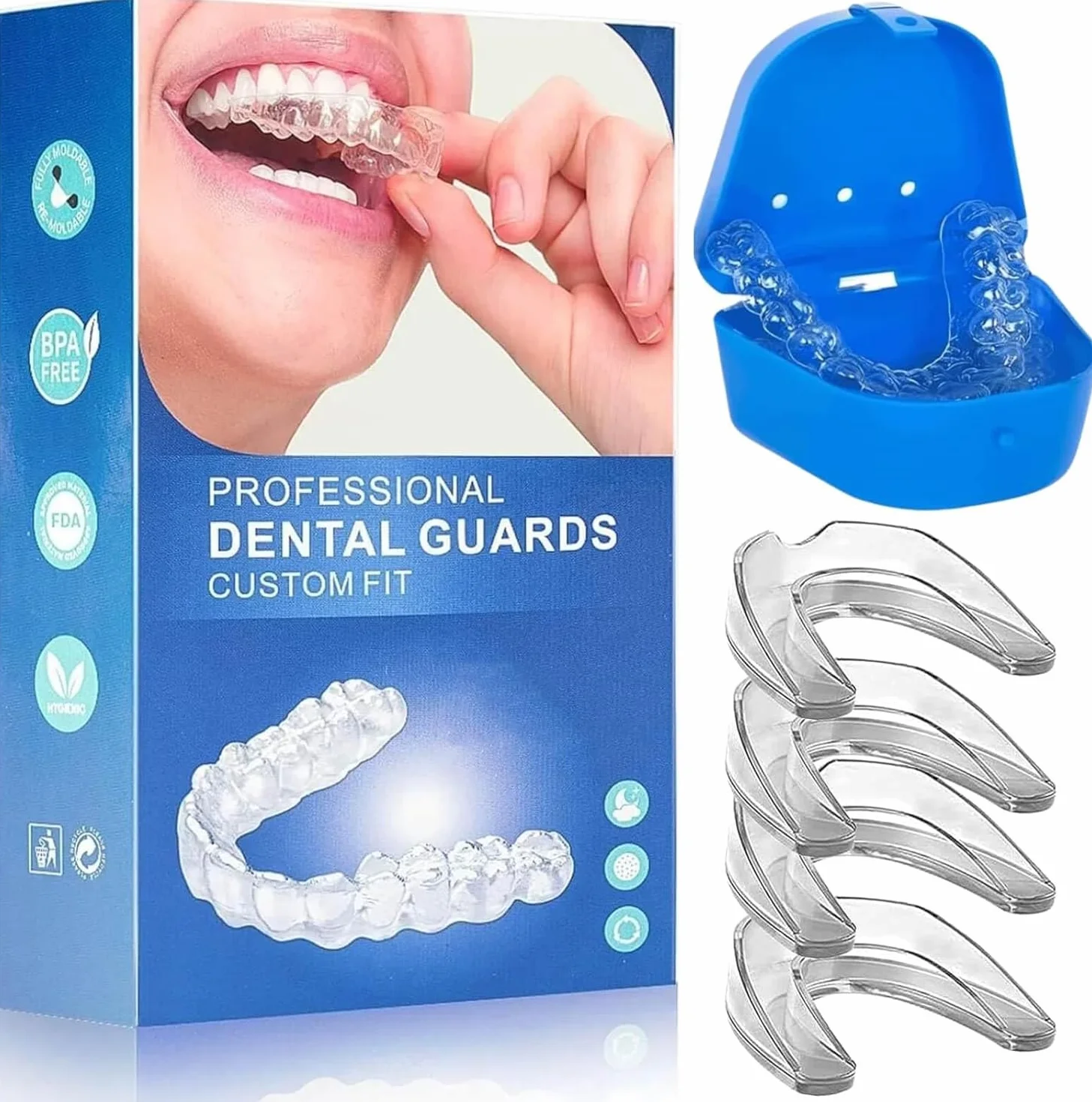 Zikenis 4 Piezas Ferula Descarga Bruxismo Protector Bucal para Dormir con Caja