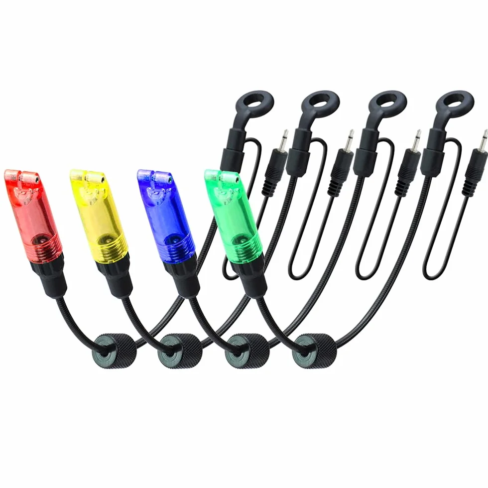 Hirisi Tackle Swingers de pesca de carpa, 4 unidades, luz LED, conector de 2,5 mm, desmontable, indicador de picada de pesca Swinger, accesorios de pesca.