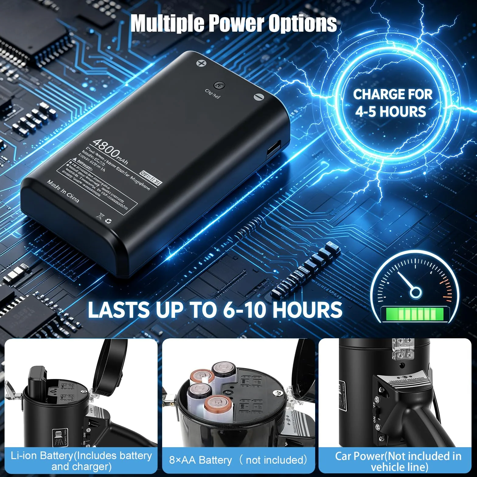 Megáfono portátil de 100 W con micrófono extraíble, Bluetooth, grabación USB, batería de 4800 mAh, alcance de 2000 m, 3 fuentes de alimentación, correa para el hombro para eventos, mercado, avisos de