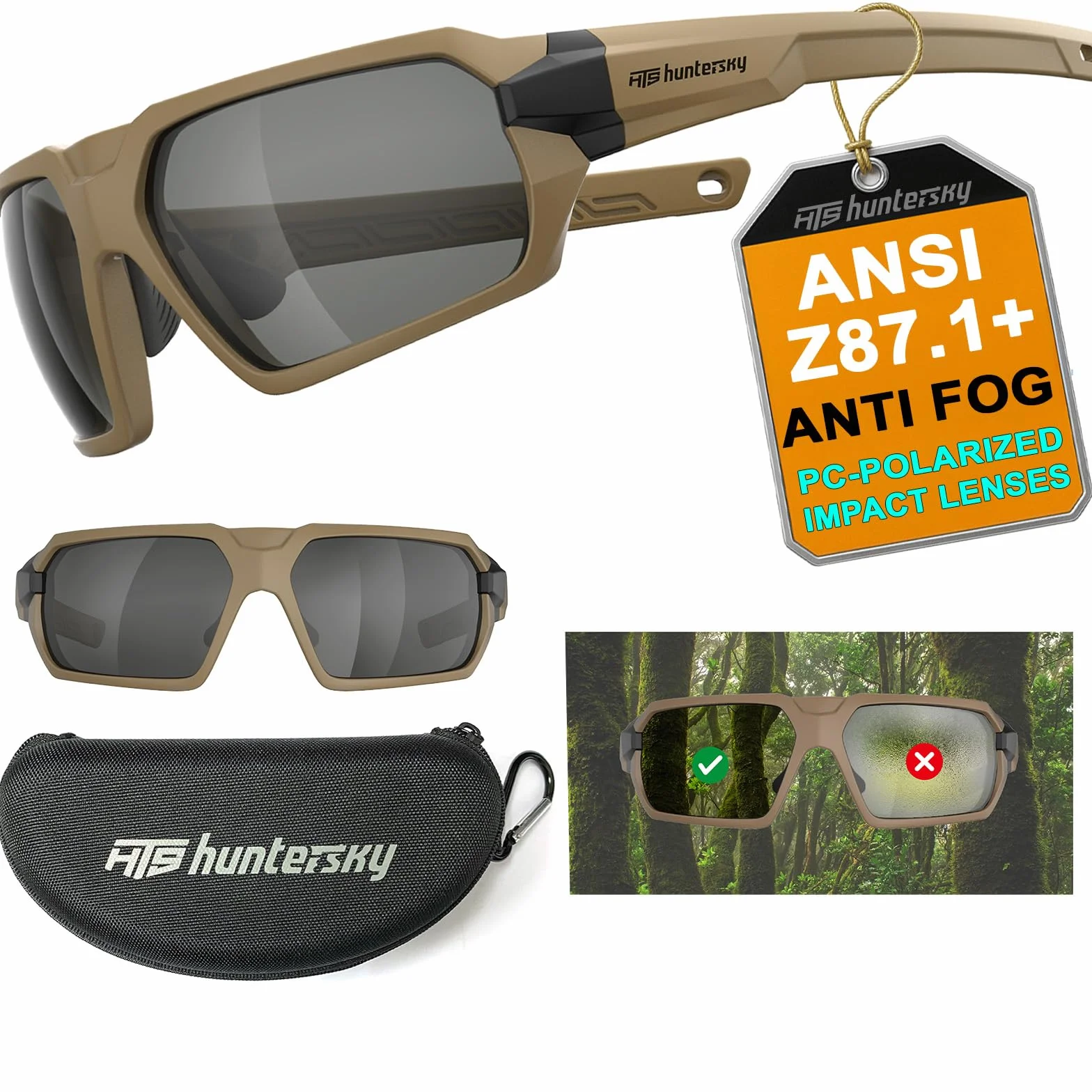 HTS HUNTERSKY Q37 Gafas de sol tácticas de caza polarizadas antivaho, de grado militar, protección contra impactos balísticos, para golf, motocicleta, equitación, correr, conducción, área de pistola