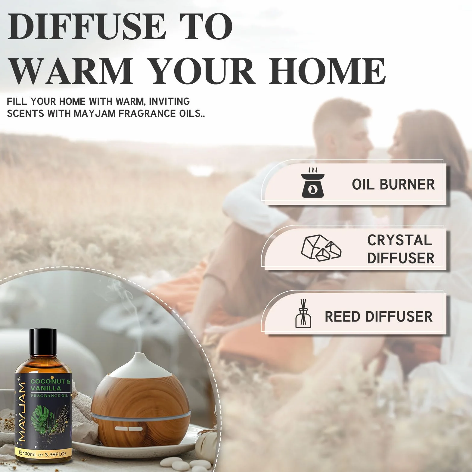MAYJAM Aceite de Coco y Vainilla 100ml para Difusor de Aceites Esenciales, Aromaterapia
