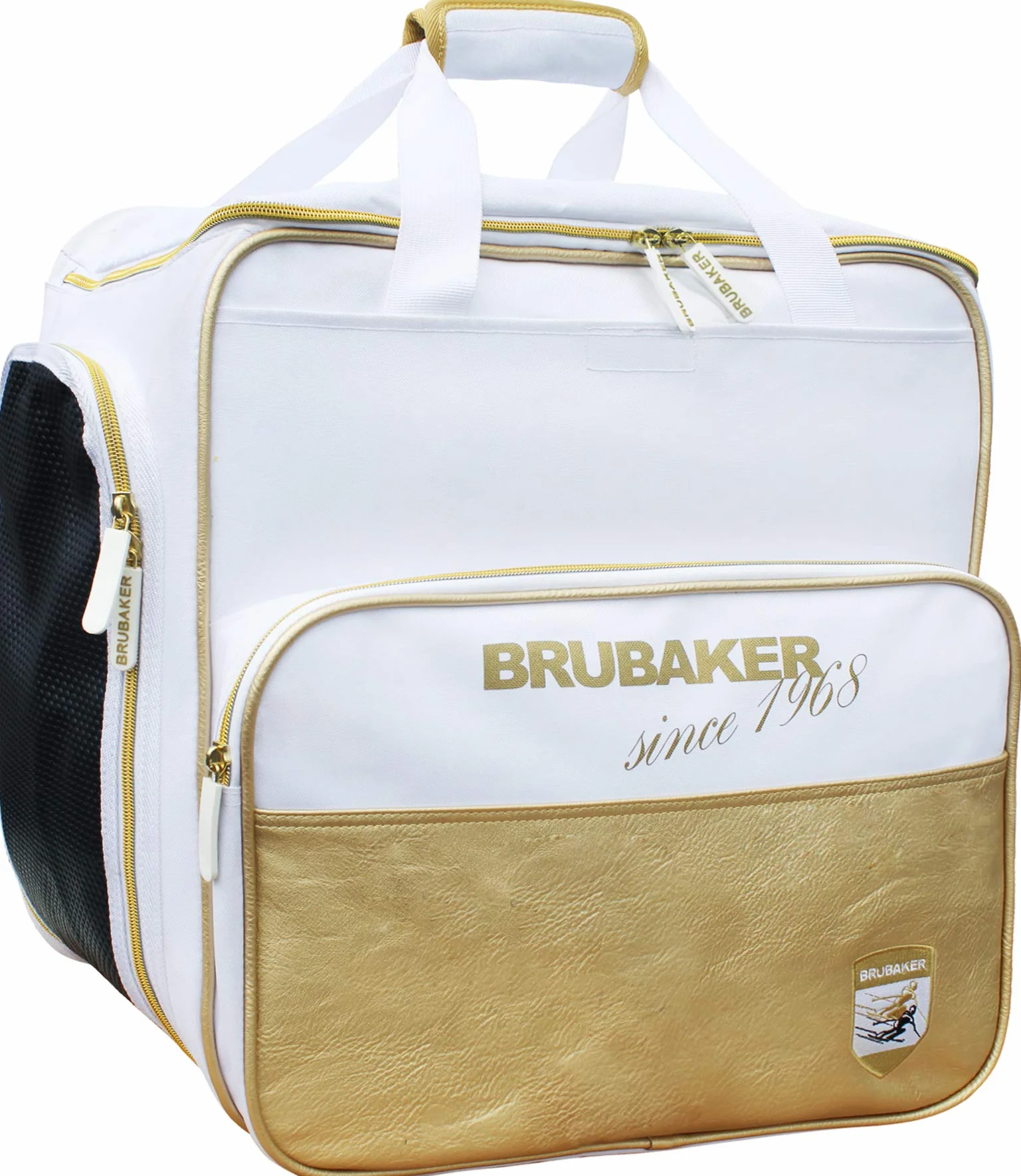 BRUBAKER St. Moritz Bolsa de Deporte Mochila para Botas de esqui Casco Accesorios Blanco Dorado