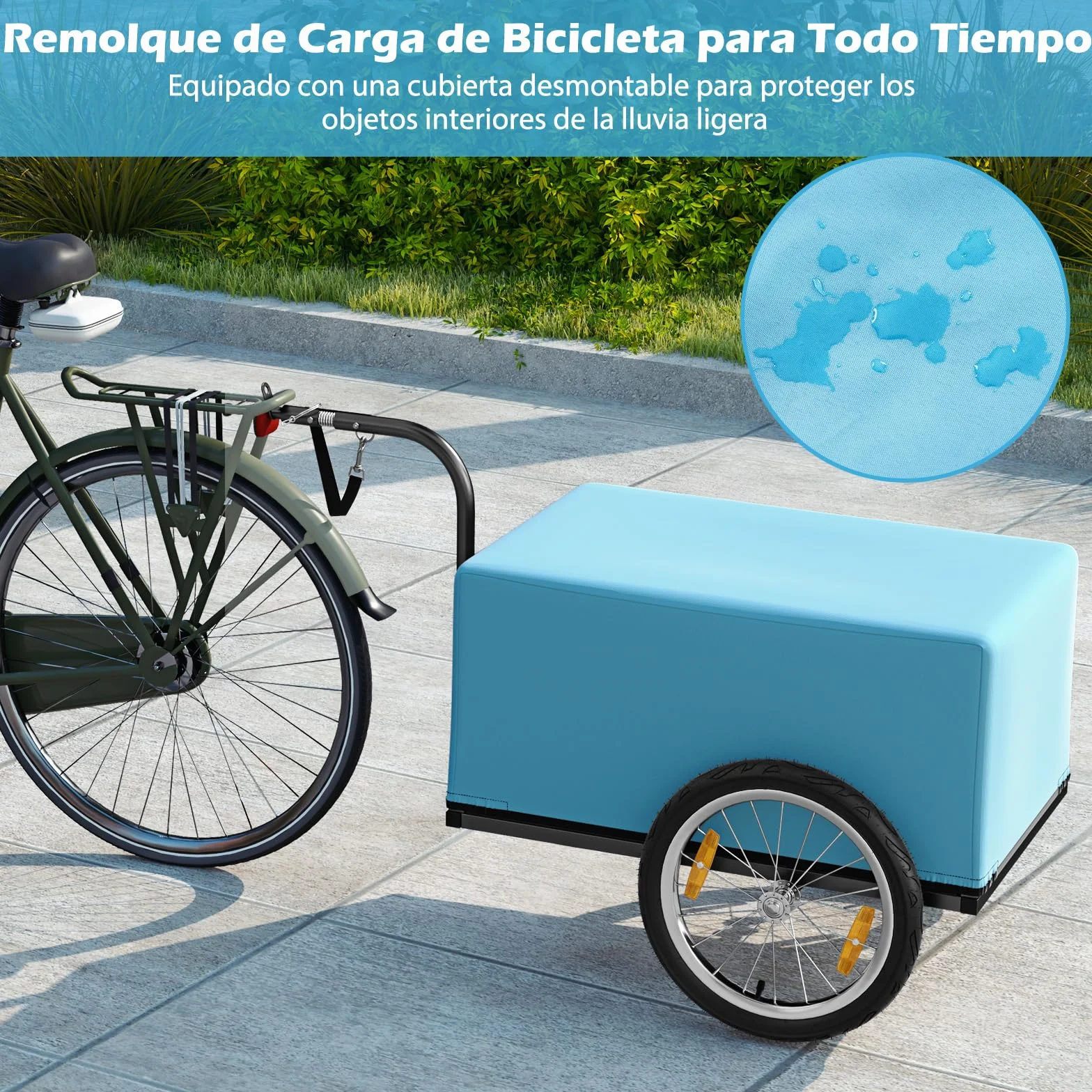 COSTWAY Remolque de Carga para Bicicletas Carga 60kg, Remolque de Bicicleta con Funda de Tela Oxford, Ruedas Inflables de 41 cm y Marco Plegable, Remolque para Bici de Transporte para Camping