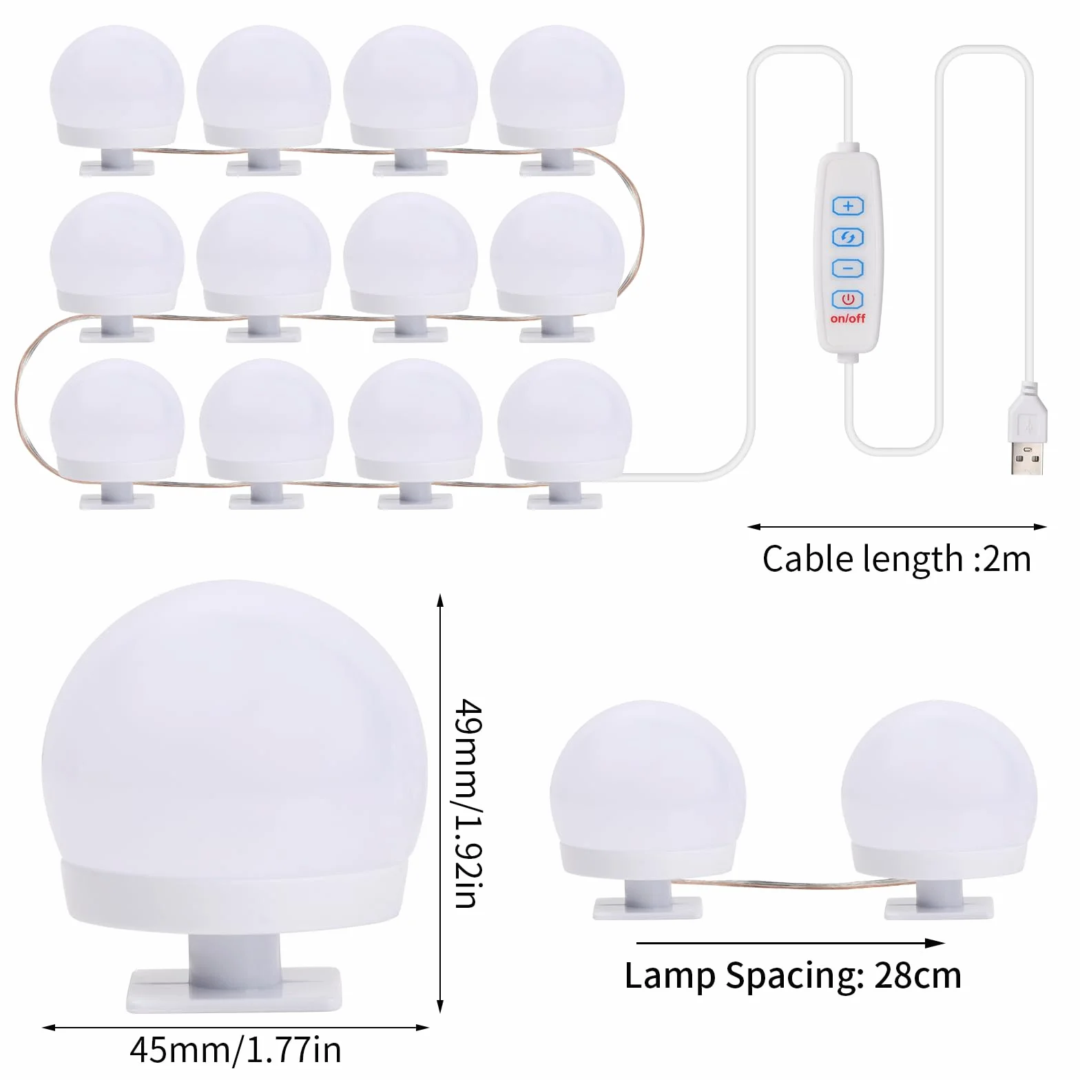 Jinlaili Luces de Espejo Maquillaje LED, 12 Bombillas Regulables, 3 Colores 9 Brillos, Lámpara de Tocador