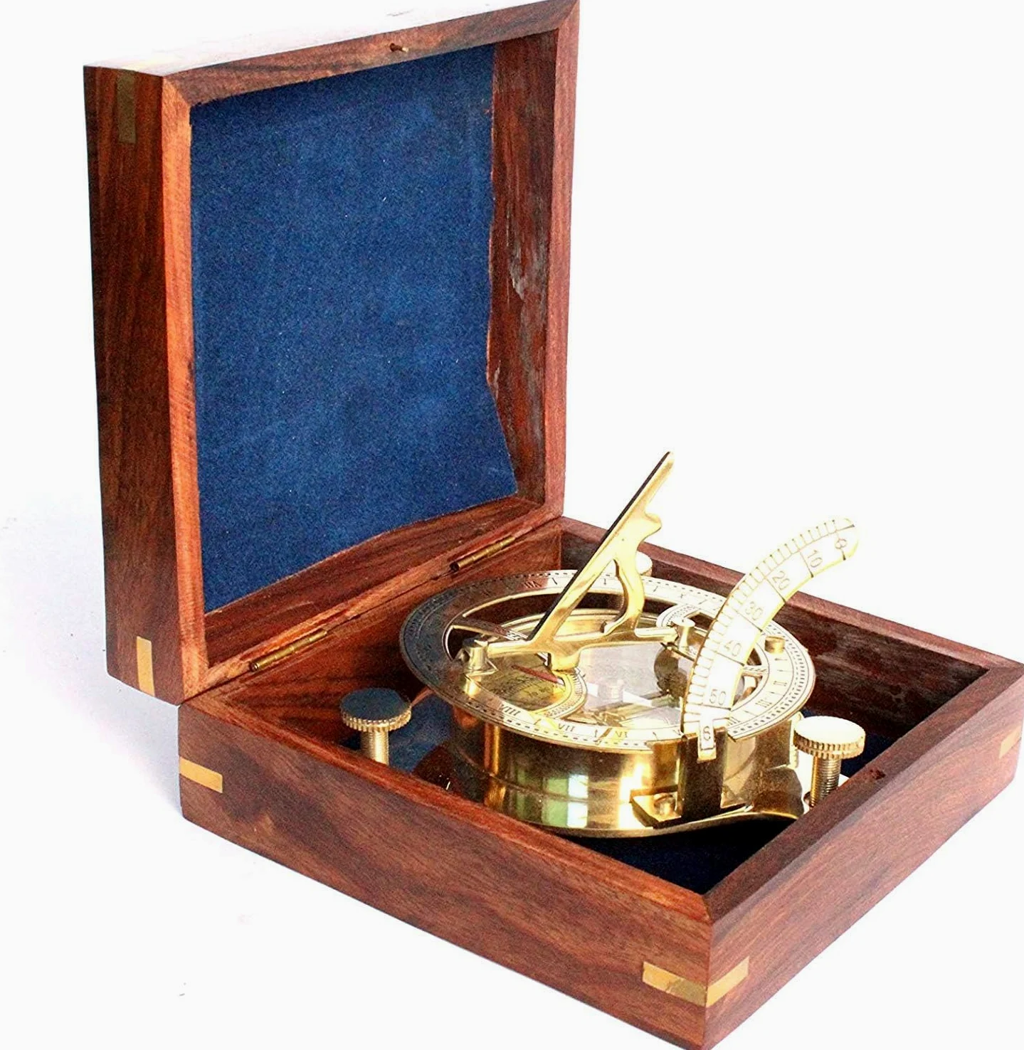 Brújula de capitán de latón con Caja de Madera Dura de 4 Pulgadas, brújula de navegación con Reloj de Sol Pirata