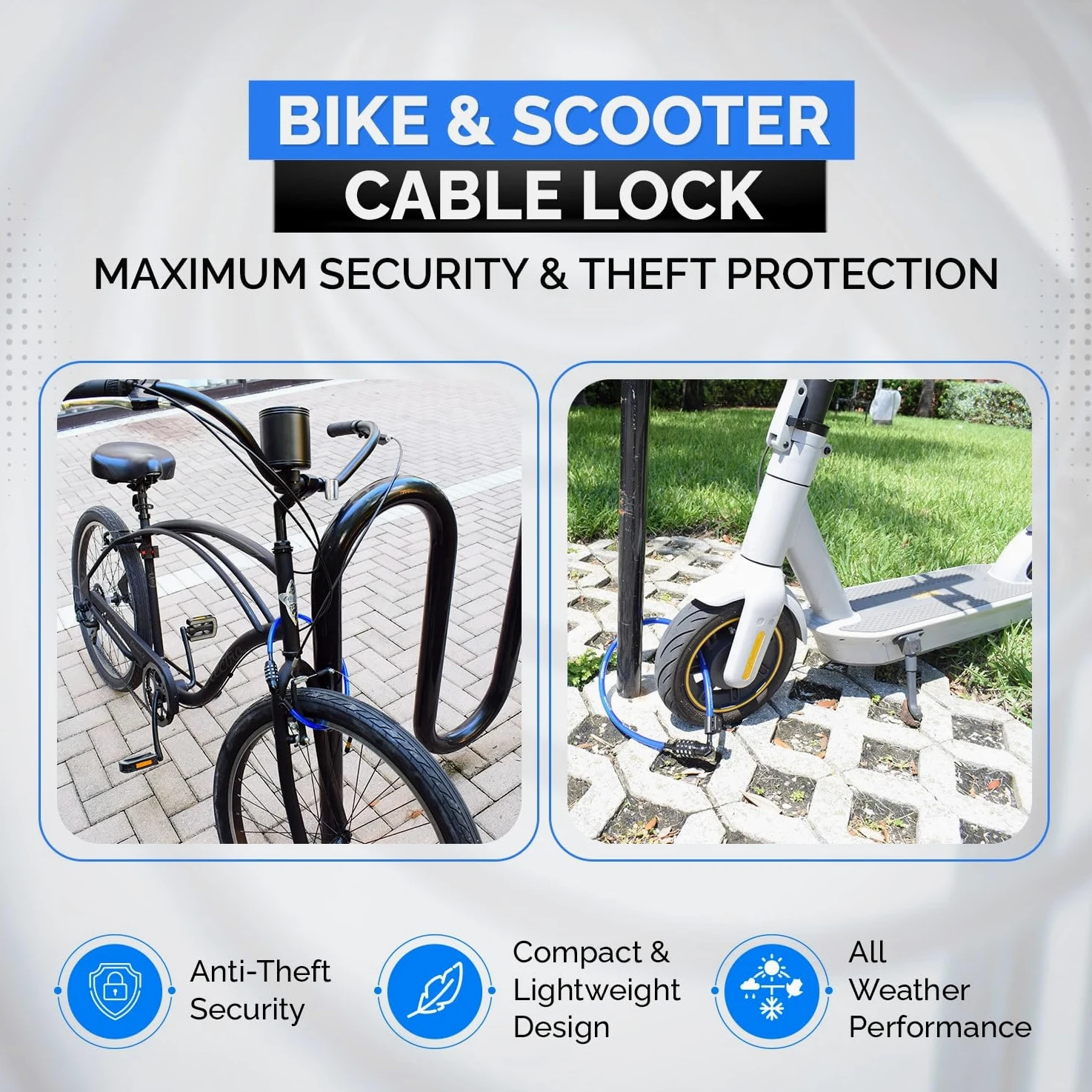 DocksLocks Candado de cable de seguridad antirrobo, azul, 2 pies, cerradura de combinación, resistente a la intemperie, portátil