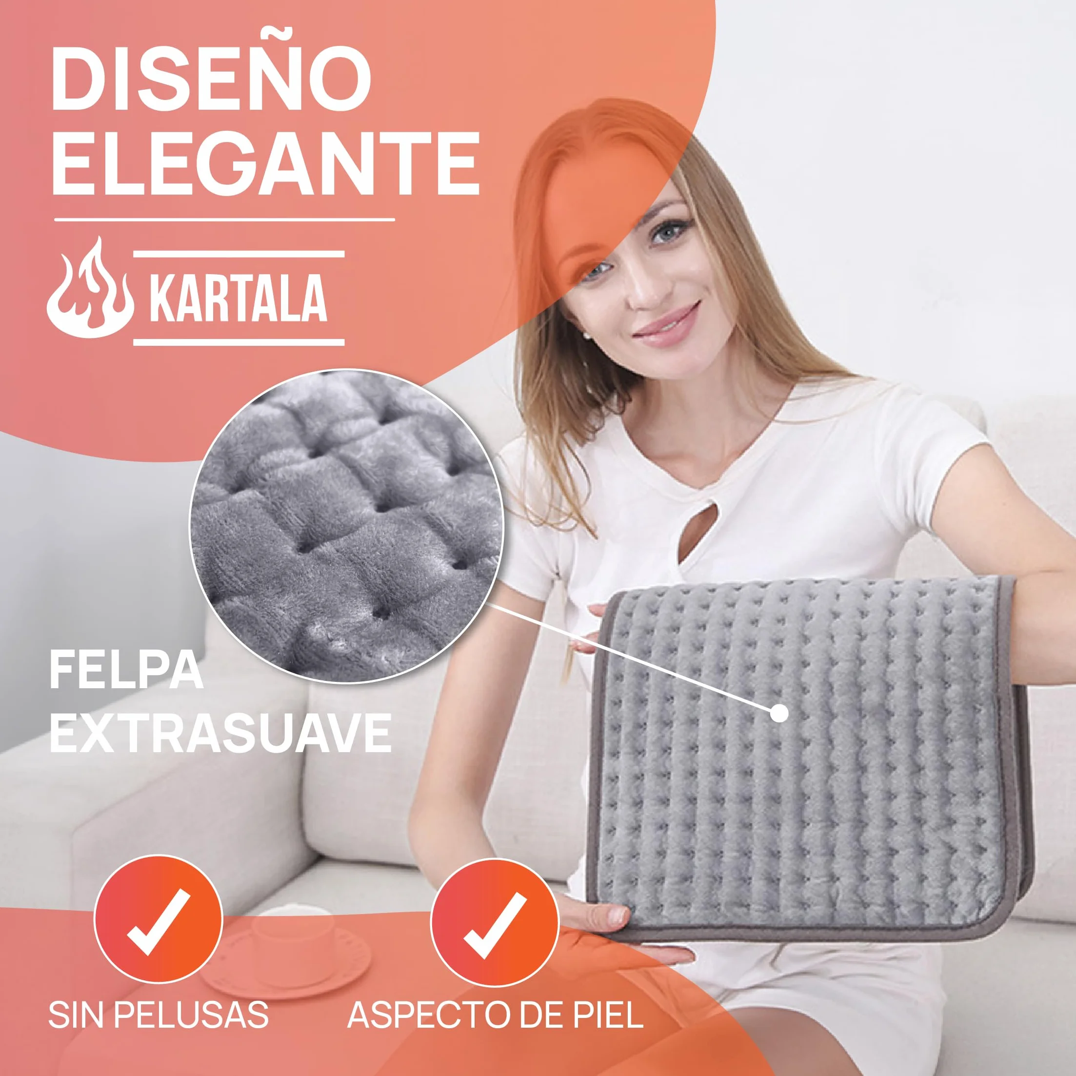Manta Térmica Lumbar Kartala 30×60 cm con Bolsa, 9 Temperaturas, 4 Temporizadores, Lavable y Portátil