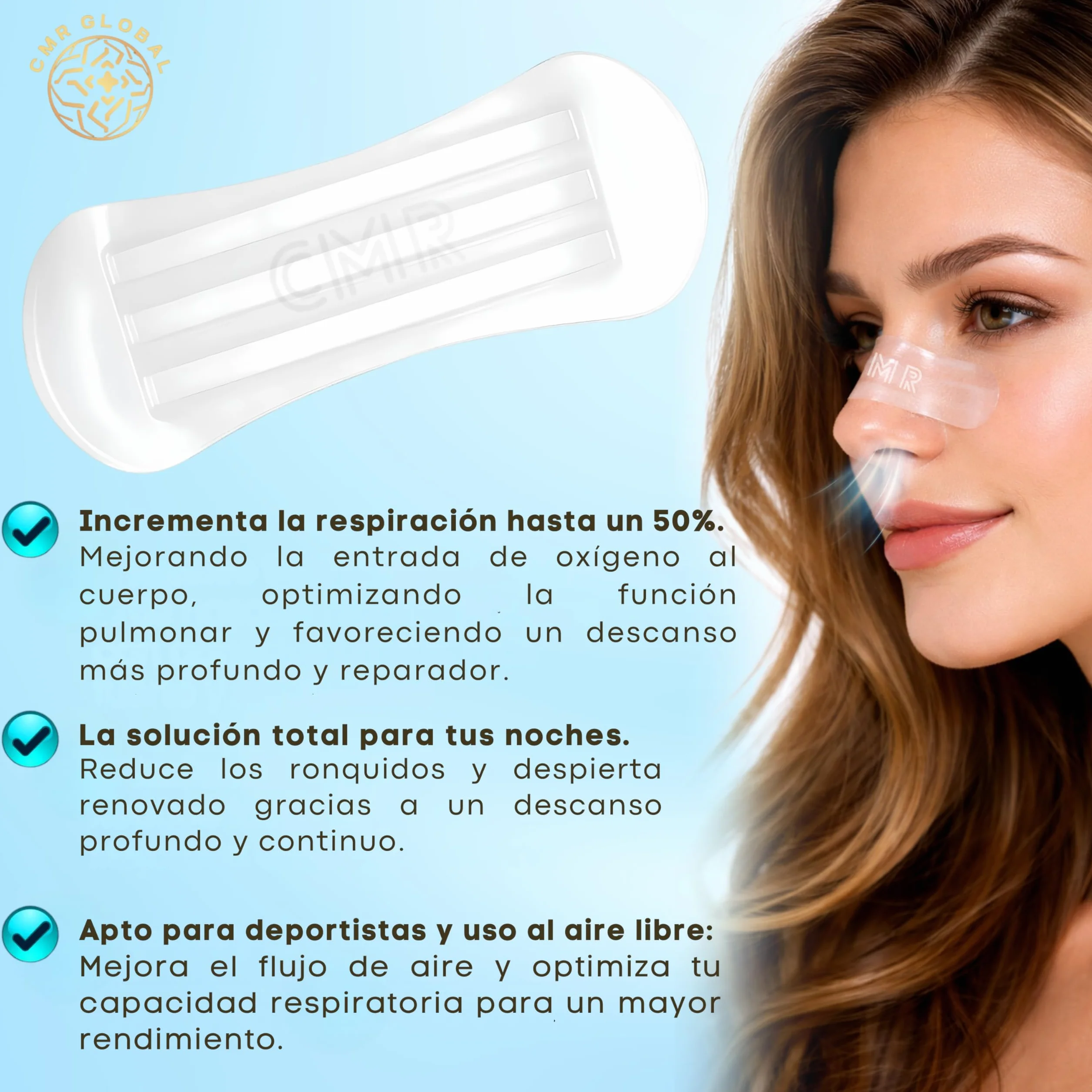Tiras Nasales Deportivas Premium 60 Unidades Antironquidos Transparentes
