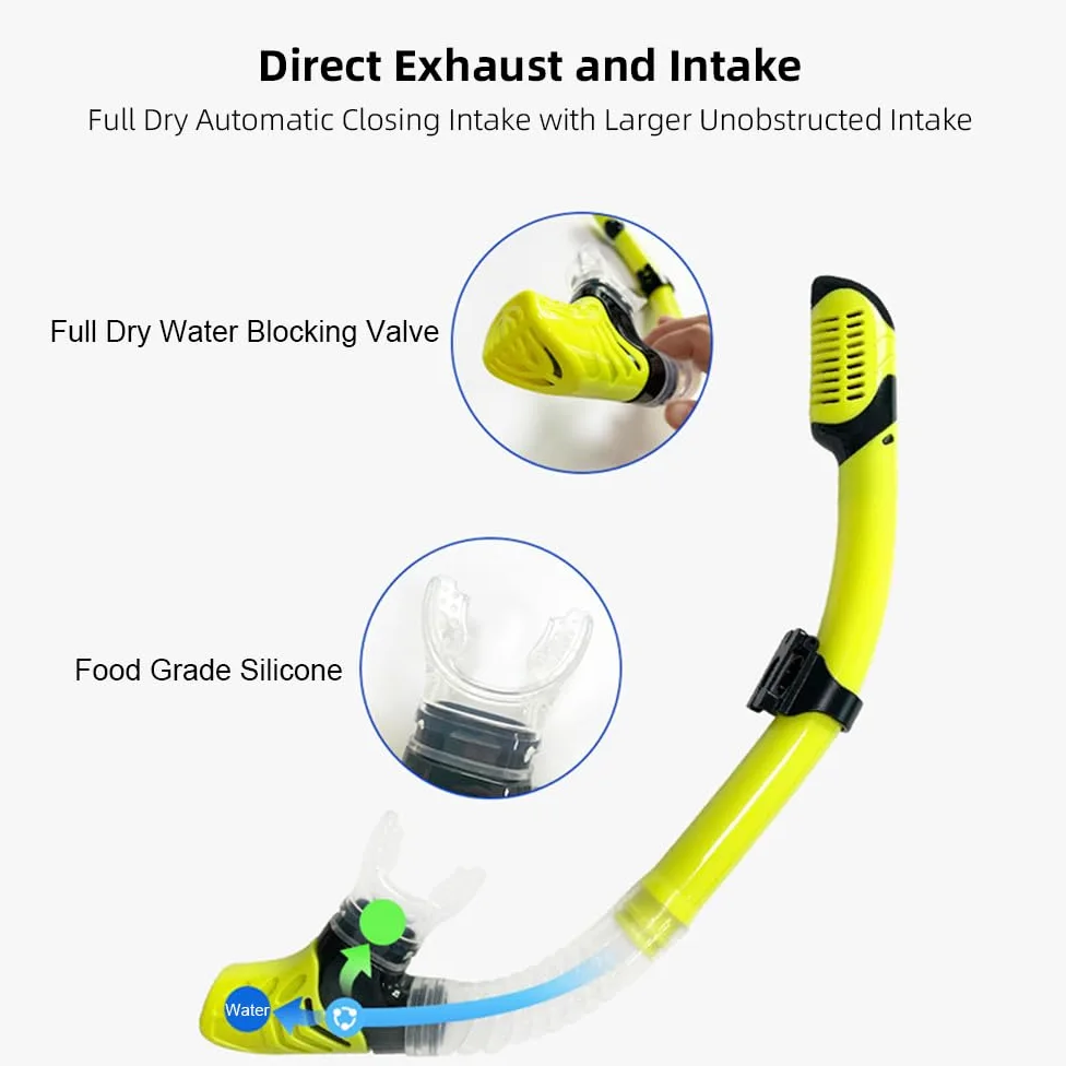 ACAGALA Gafas de buceo, tres ventanas, máscara de buceo de alta claridad con tubo de snorkel completamente seco y aletas ajustables para equipo de buceo para hombres y mujeres