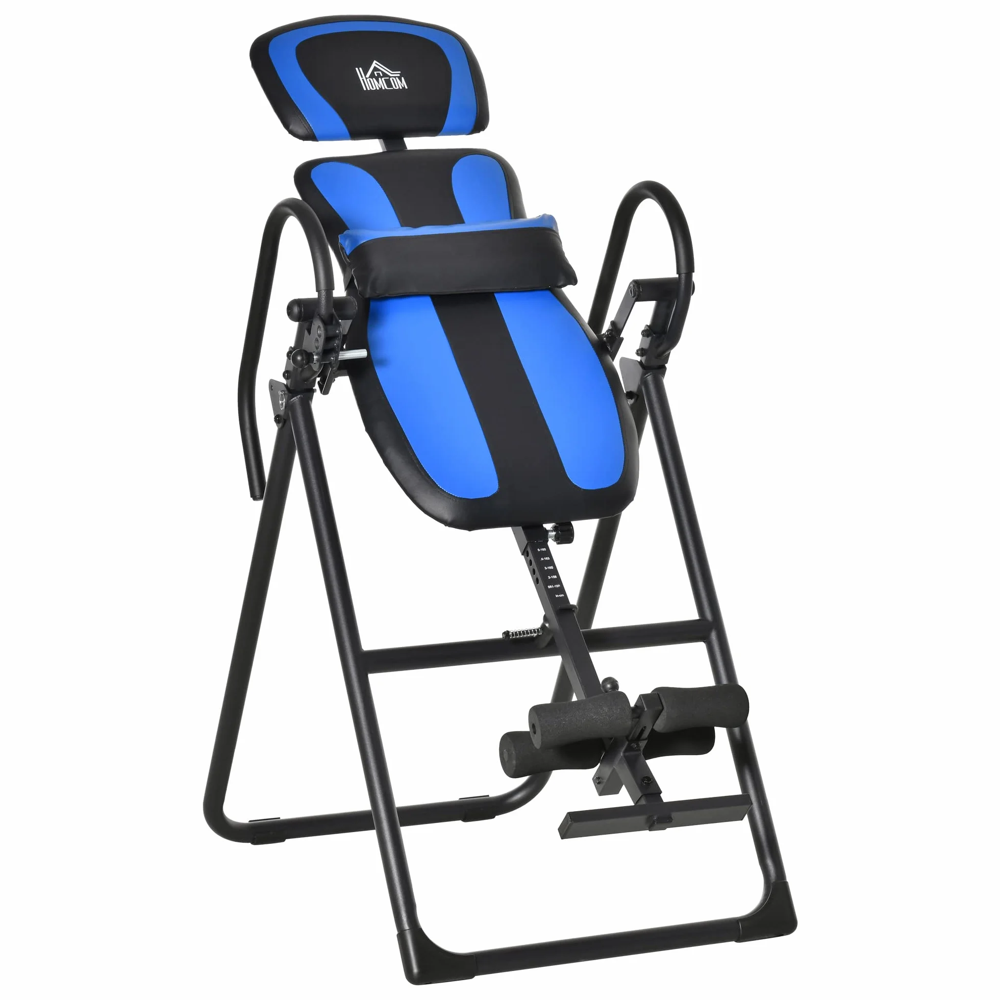 HOMCOM Tabla de Inversión Plegable con Ruedas, Altura Ajustable 140-203 cm, Banco de Inversión con Cinturón de Seguridad y Soporte de Lumbar, para Aliviar Espalda y Mejorar la Circulación