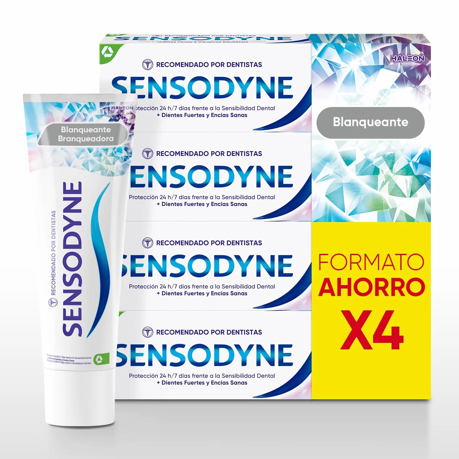 Sensodyne Blanqueante Pasta de Dientes para Dientes Sensibles, Protección Duradera, Pack 4x75 ml