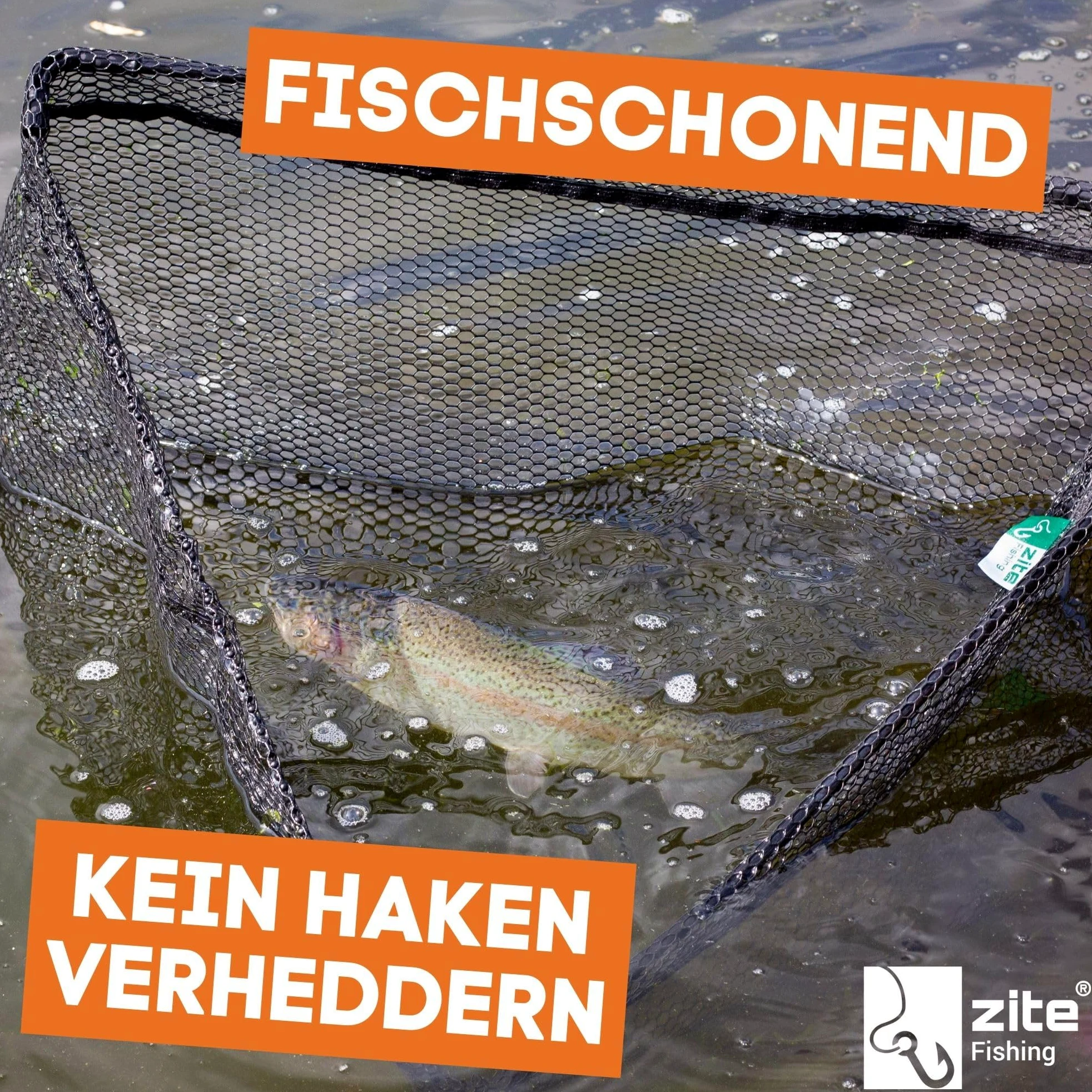 Zite Fishing Red de Pesca De Mano con Malla de Goma - Plegable Telescópica 2,10m
