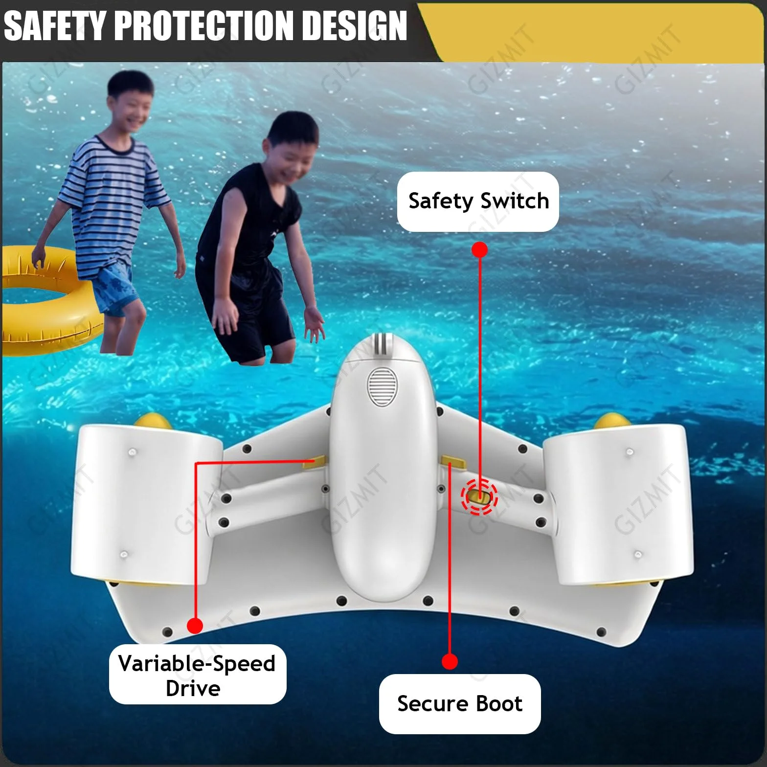 Scooter acuático, Scooter Submarino para Adultos,Scooter acuático con Doble Motor,Soporte para cámara de acción,Doble Motor,Profundidad de inmersión de 50m,para Aventuras Marinas Yellow