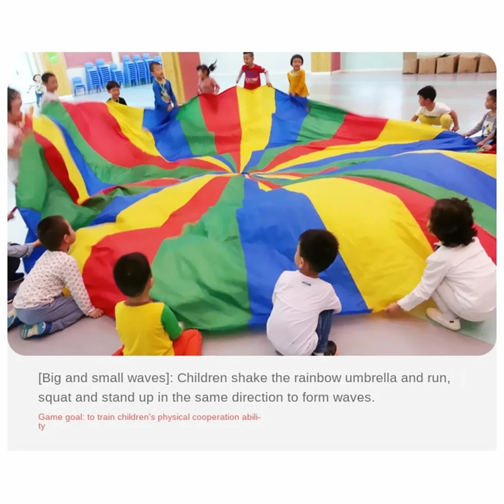 Juego de Paracaídas para Niños de 5 Metros, Tapete de Fiesta Colorido con Asas, Manta de Juego al Aire Libre