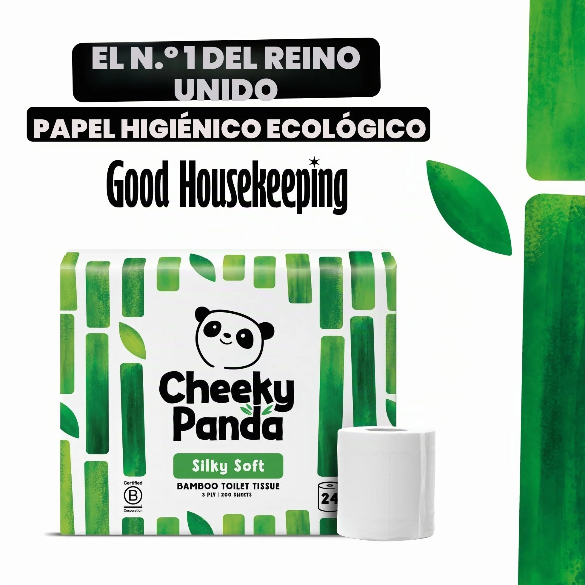 The Cheeky Panda Papel Higiénico de Bambú 24 Rollos 200 Hojas 3 Capas Biodegradable Sin Plástico