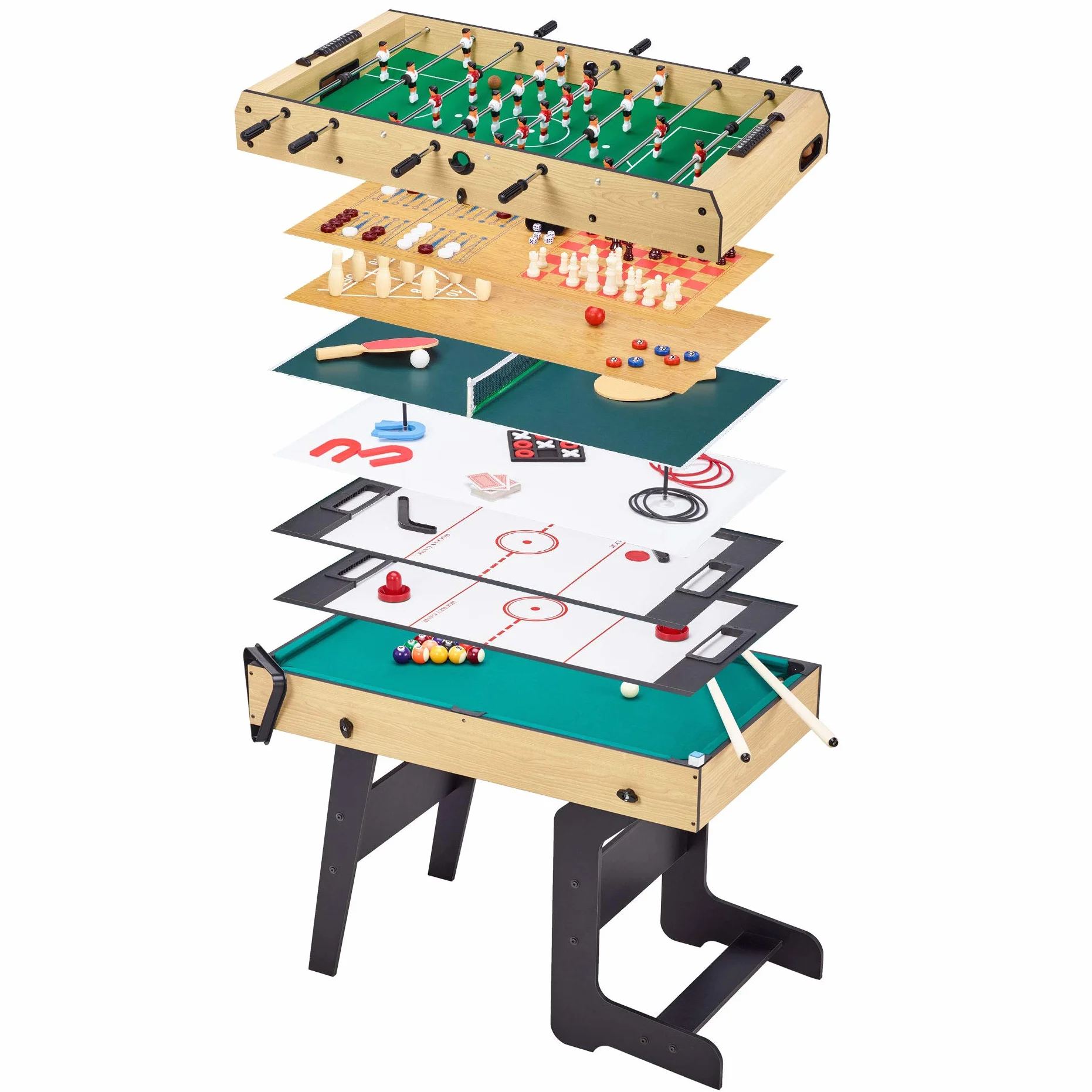 Mesa multijuegos plegable 16 en 1 Kangui para adolescente - Futbolín, ping pong, billar, bowling