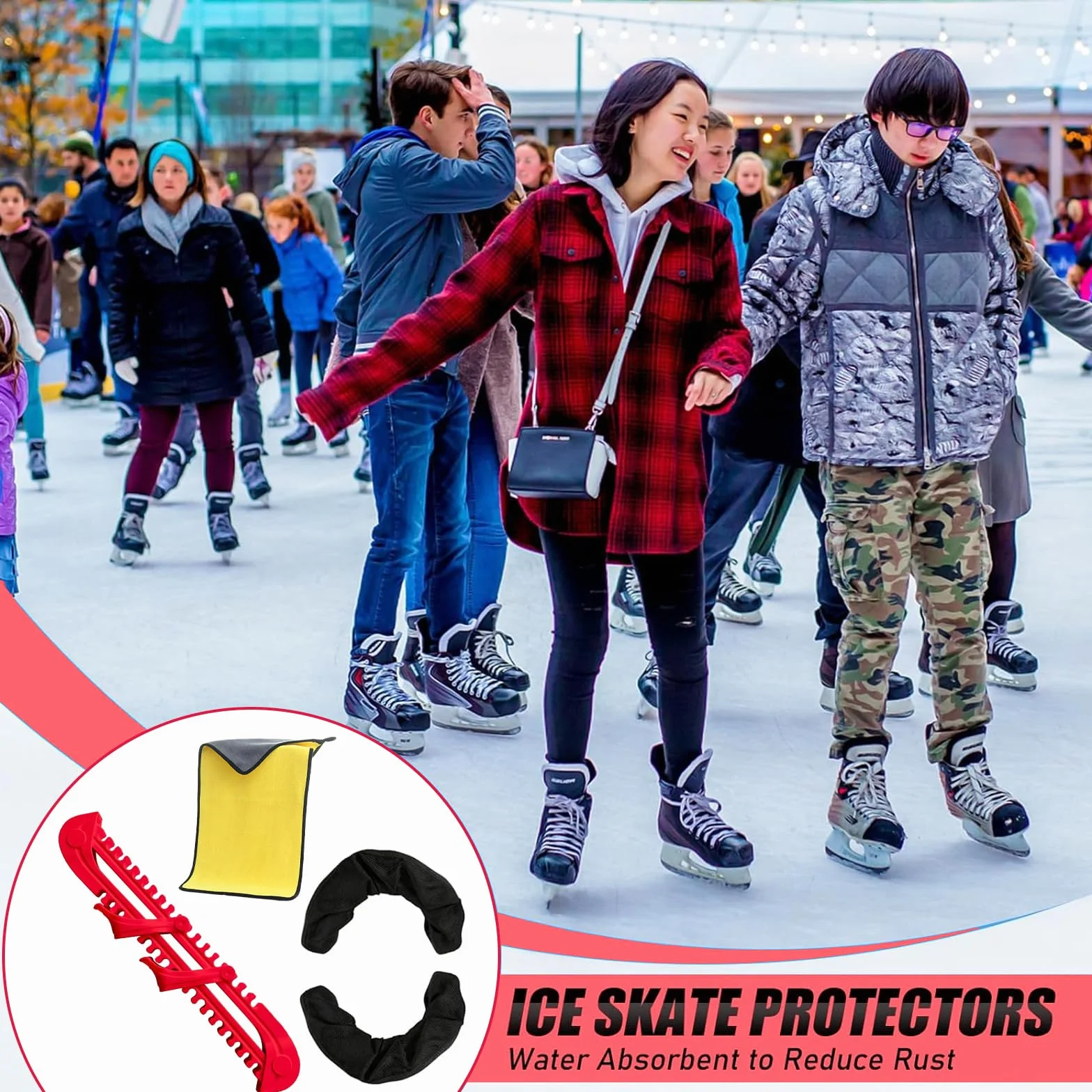 Protectores de Cuchillas de Patines de Hockey sobre Hielo,Patines de Hielo Ajustables con Muelle,Protectores de Patines Sobre Hielo,Protector de Patines de Hielo Ajustables,para Niños,Adultos