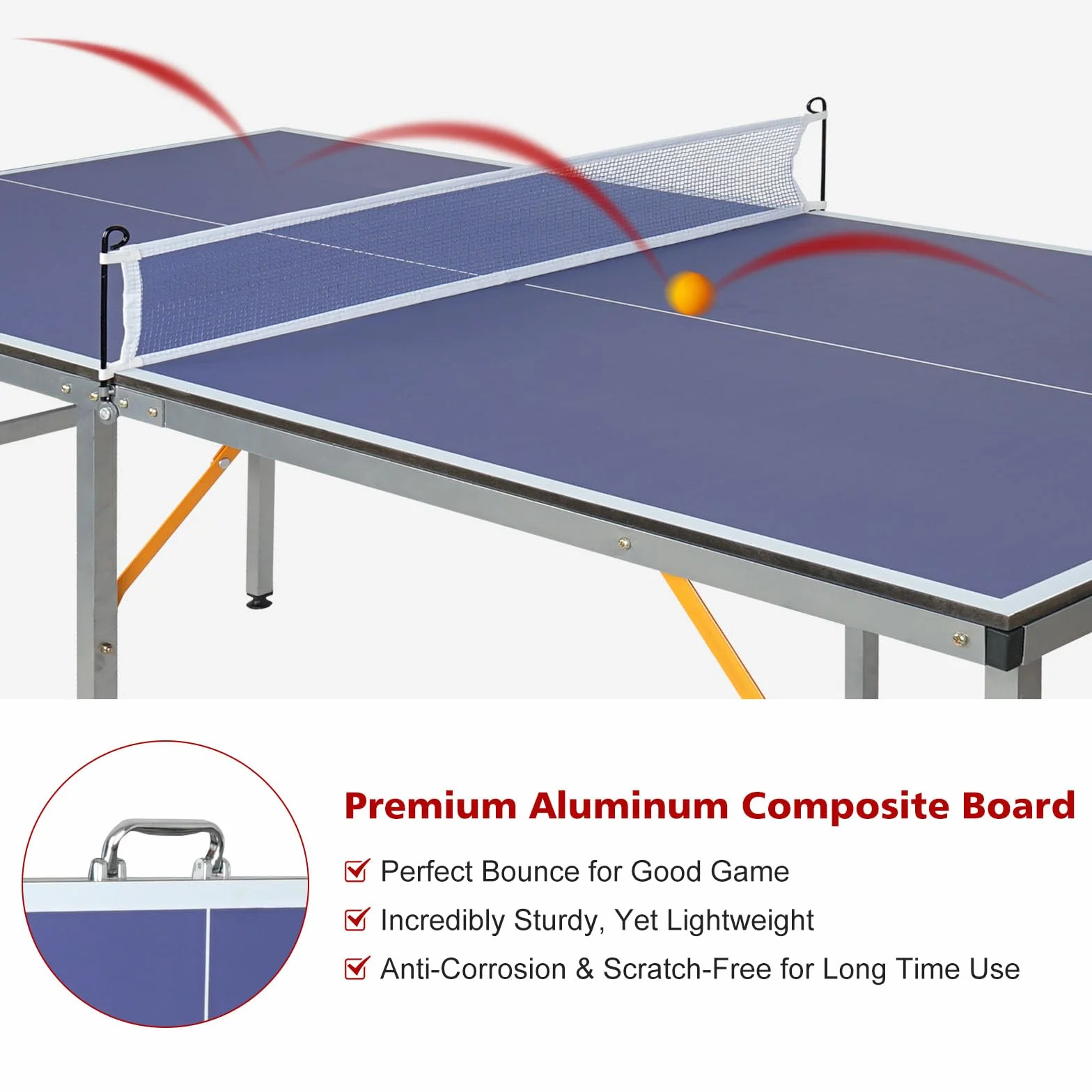 Mesa de Tenis de Mesa de Tamaño Mediano 1.8x0.9m - Mesa de Ping Pong Plegable y Portátil para Interior/Exterior con Red, 2 Palas de Tenis de Mesa y 3 Pelotas