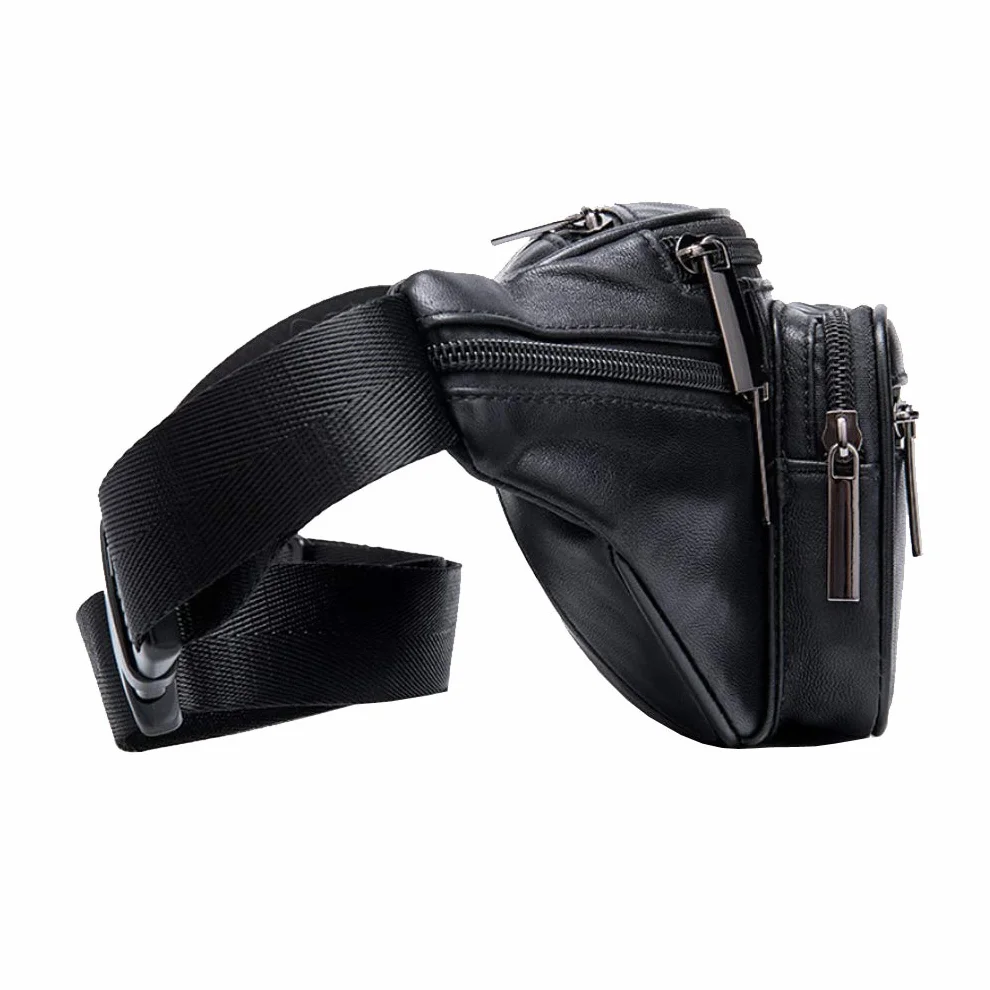 Riñonera de piel auténtica para hombres y mujeres, viajes, senderismo, correr, soporte para teléfono, Negro, Vintage