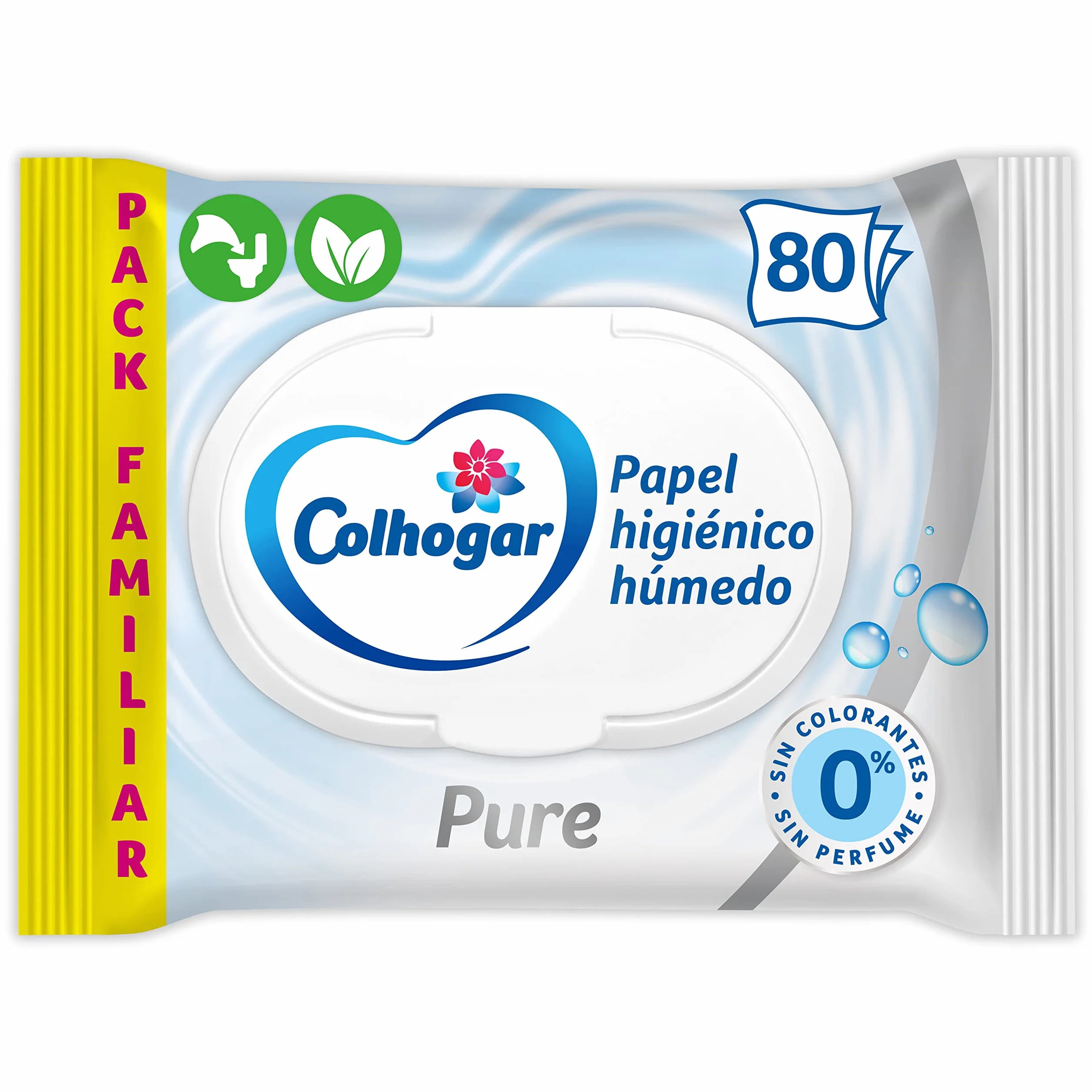 Colhogar Pure Moist x80 Papel Higiénico Húmedo Desechable Sin Alcohol Pieles Sensibles