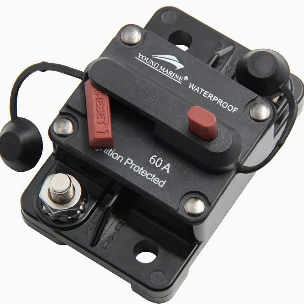 Young Marine Circuit Breaker for Boat Trolling with Manual Reset,Water Proof,12V- 48V DC (Surface Mount-60A)