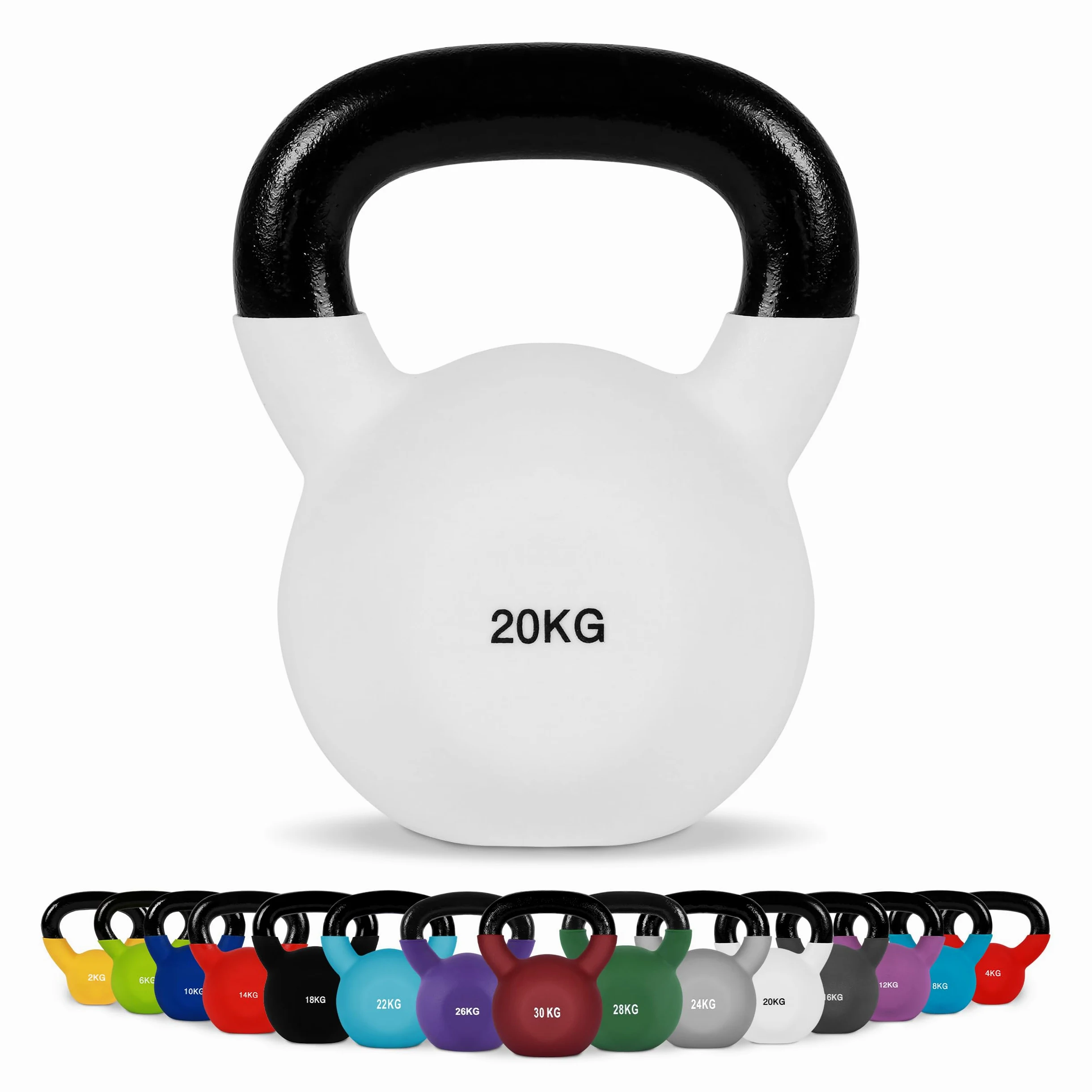 Kettlebell Profesional Neopreno 2-30 kg con póster de ejercicios, Pesas