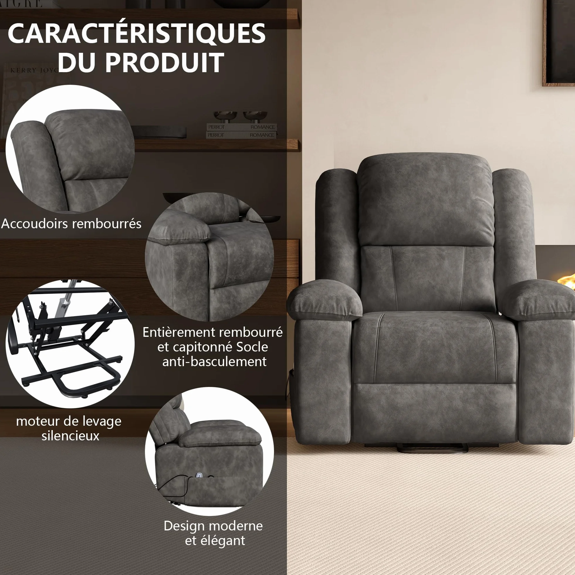 Silla de Masaje Eléctrica Relax con 8 Zonas de Masaje y 2 Puntos de Calor Reclinable Gris