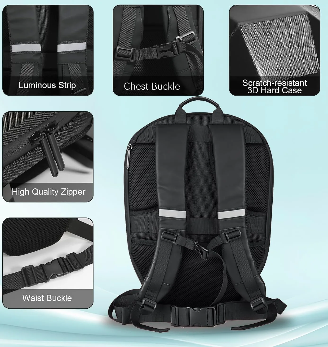 Crelander Mochila para motocicleta, mochila de caballero programable con LED, funda rígida para laptop, mochila para motocicleta, mochila para casco
