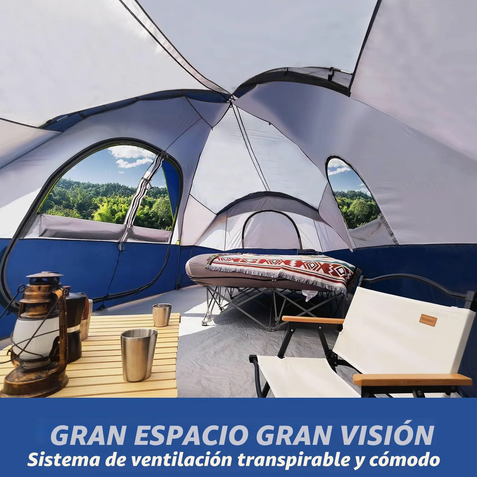 UNP Tienda de Campaña 10 Personas, Tienda Familiar Grande Impermeable 1500 mm PU, 549 x 274 x 198 cm, 2 Habitaciones con Separador, 5 Ventanas de Malla, Altura para Estar de Pie