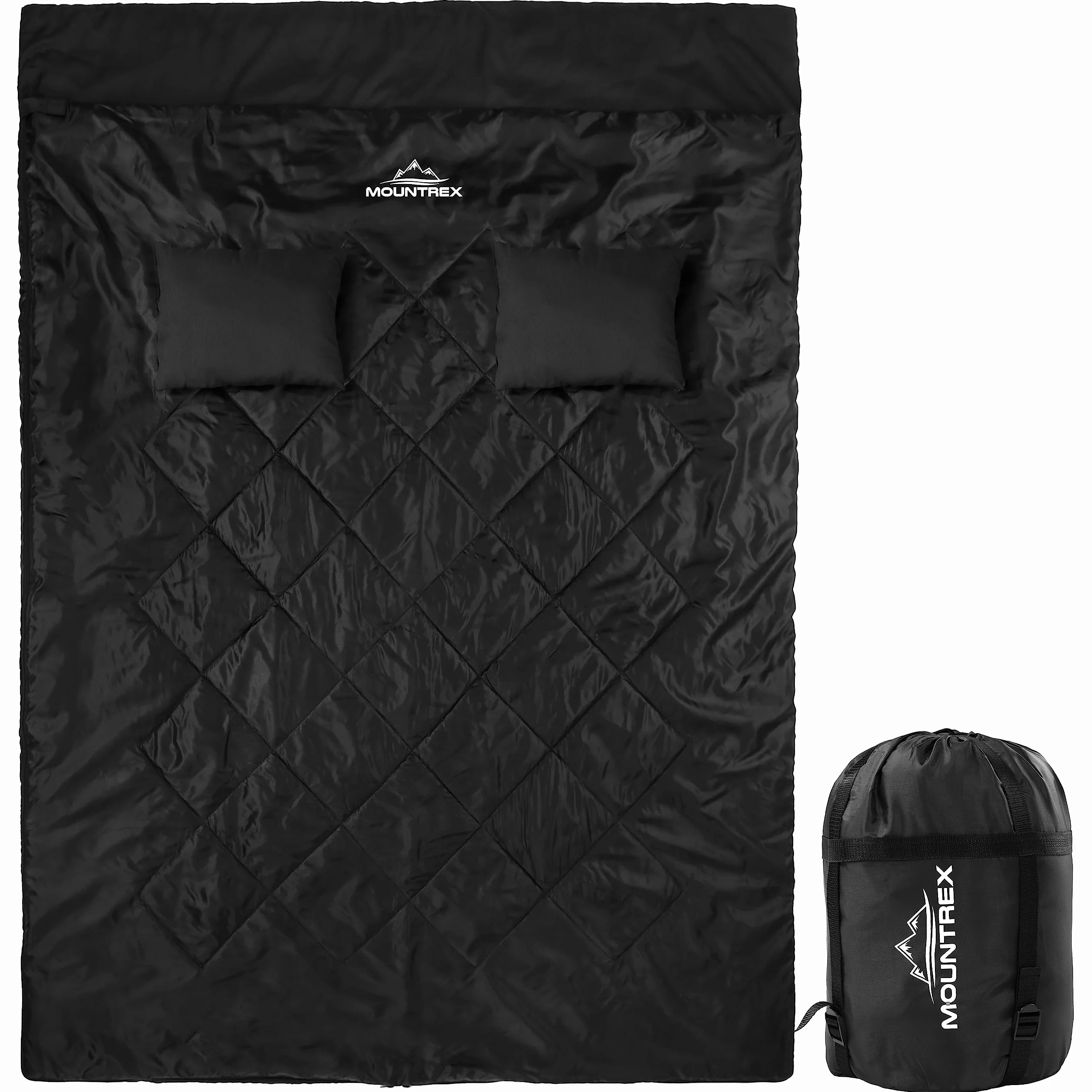 MOUNTREX Saco de dormir doble de verano para 2 personas (210 x 150 cm), saco de dormir XXL de verano con 2 almohadas para adultos, camping, exterior e interior
