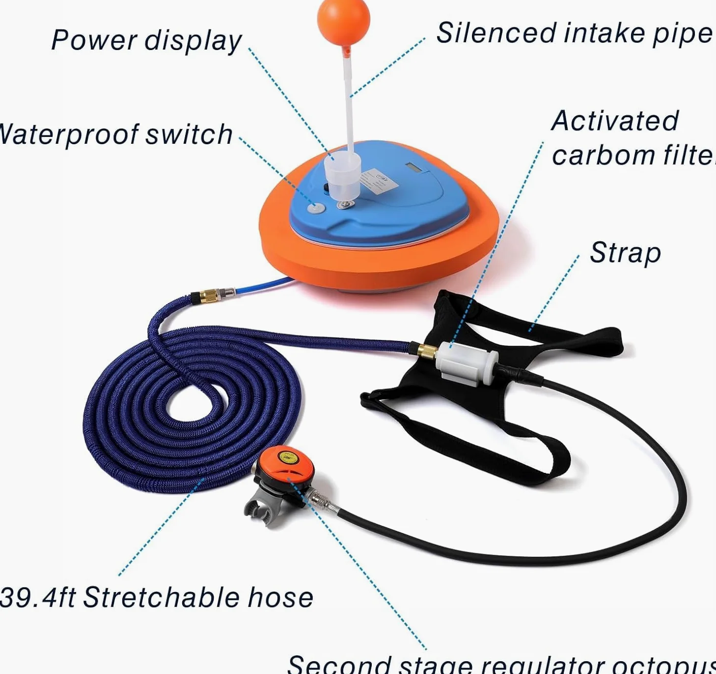 Sistema de Buceo Recargable de 3 Horas, Compresor de Aire Impermeable con Manguera de 12m y Regulador de Respiración de Buceo, Equipo de Buceo para Buceo Recreativo y Pesca