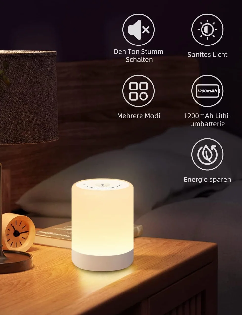 SOLIDEE LED Luz Nocturna Infantil, Lampara Bebe Regulable Táctil Recargable USB, 7 Modos Color