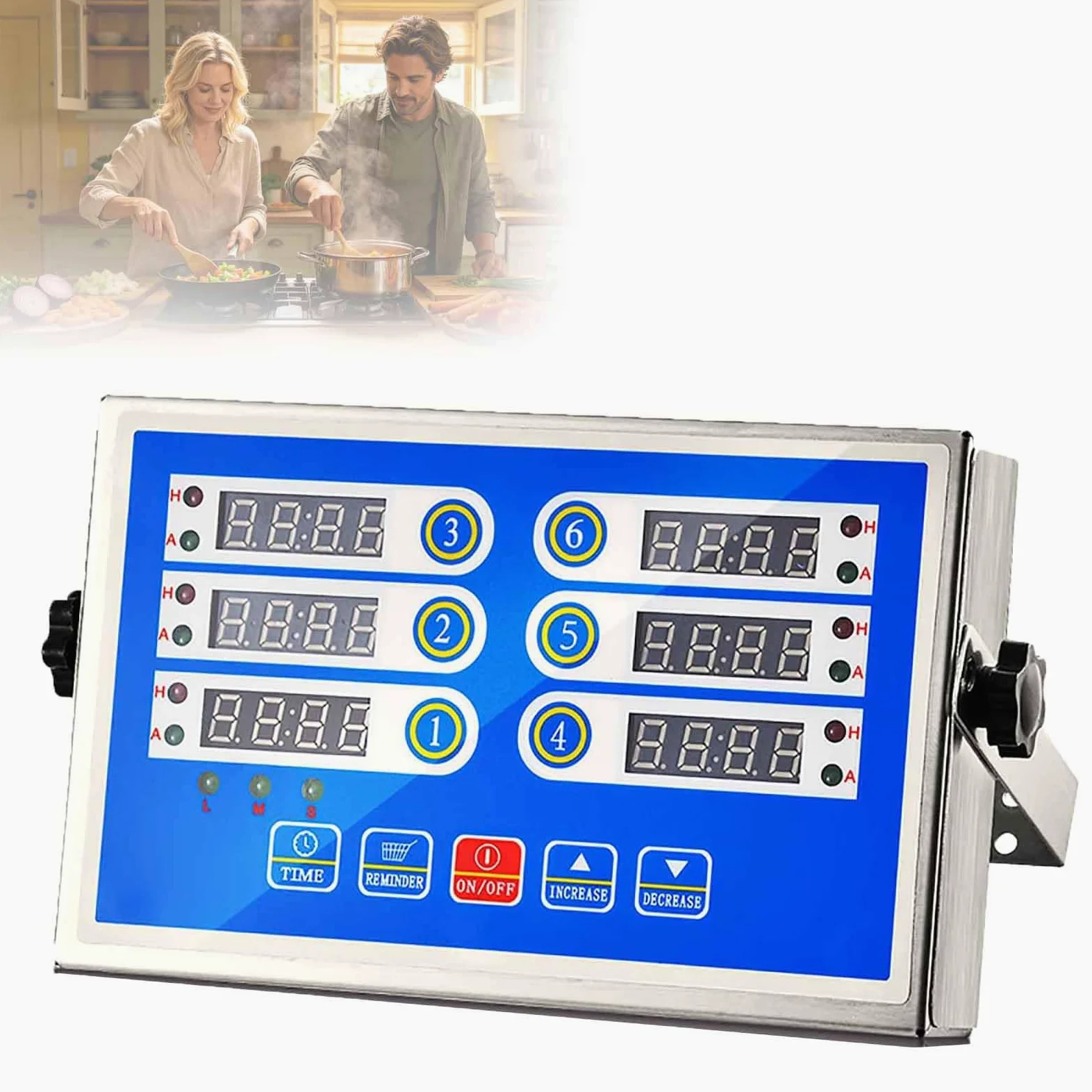 Temporizador Comercial de 6 Canales, temporizadores de Cocina Profesionales de 6 Canales con Pantalla LED, función de Memoria Inteligente y Ajuste máximo del Temporizador de 99 Minutos