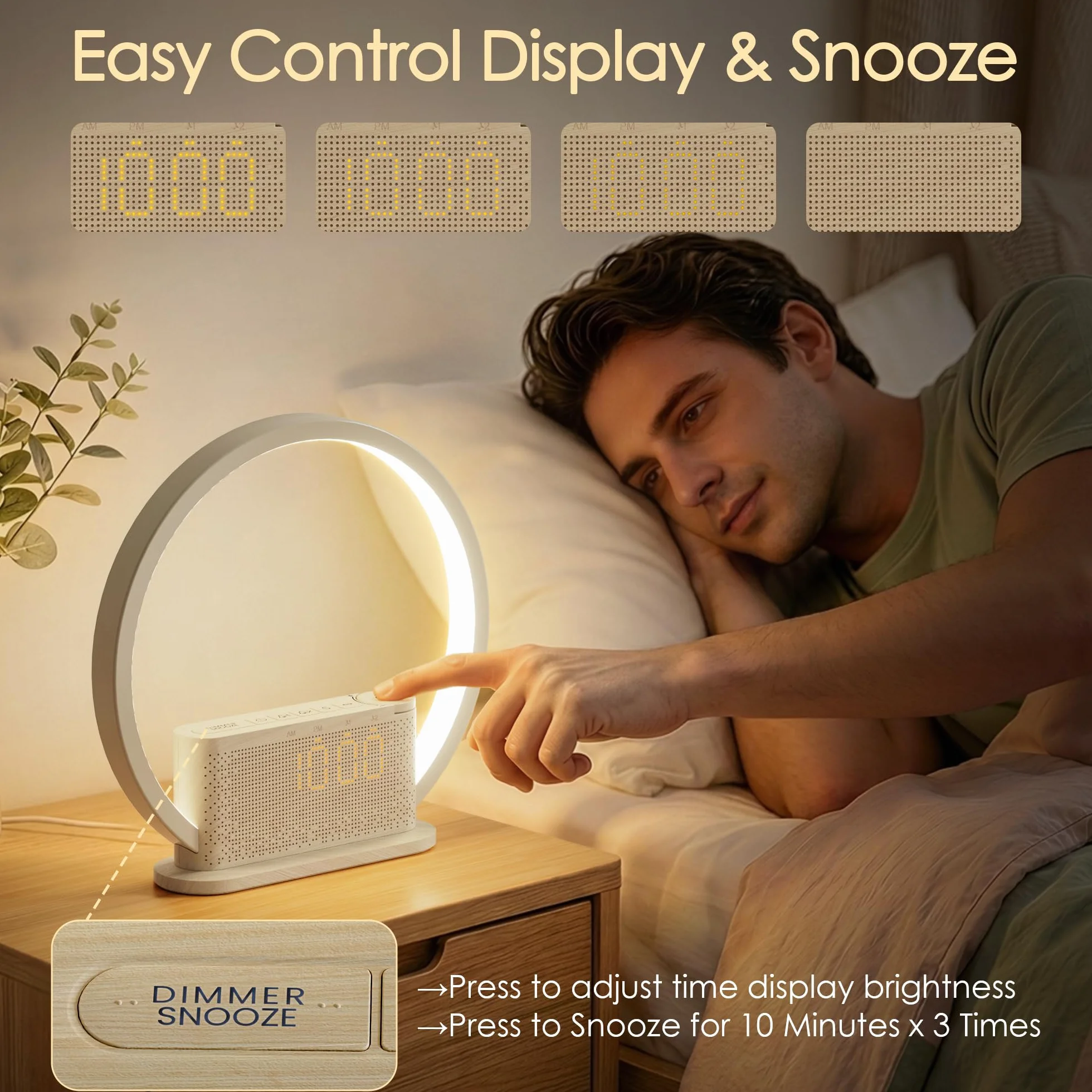 blonbar Reloj Despertador con Luz de Amanecer 3 Niveles de Brillo Doble Alarma Sonidos Naturales USB Función de Posponer