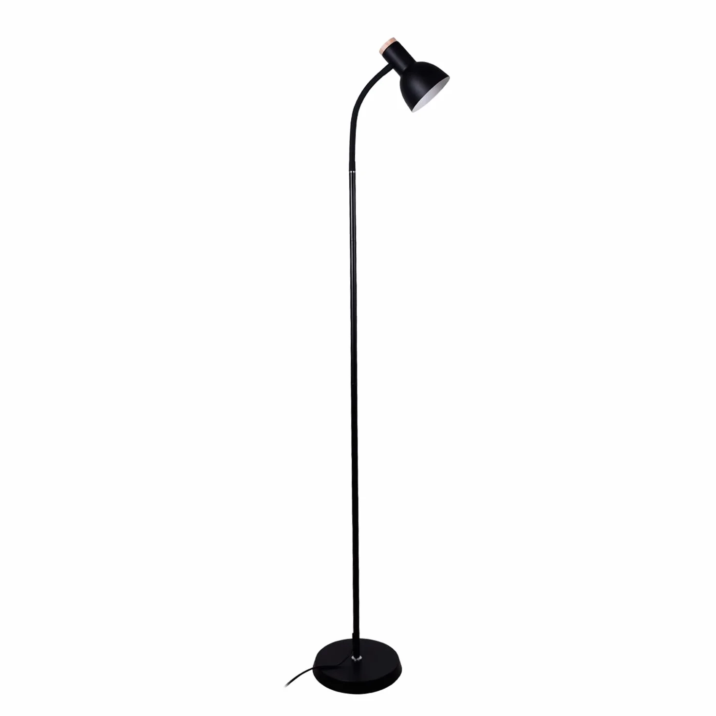 BEL AIR HOME Lámpara de Pie Argos Negro 155 cm Luz Regulable E-27 Metal Madera Decoración Nórdica