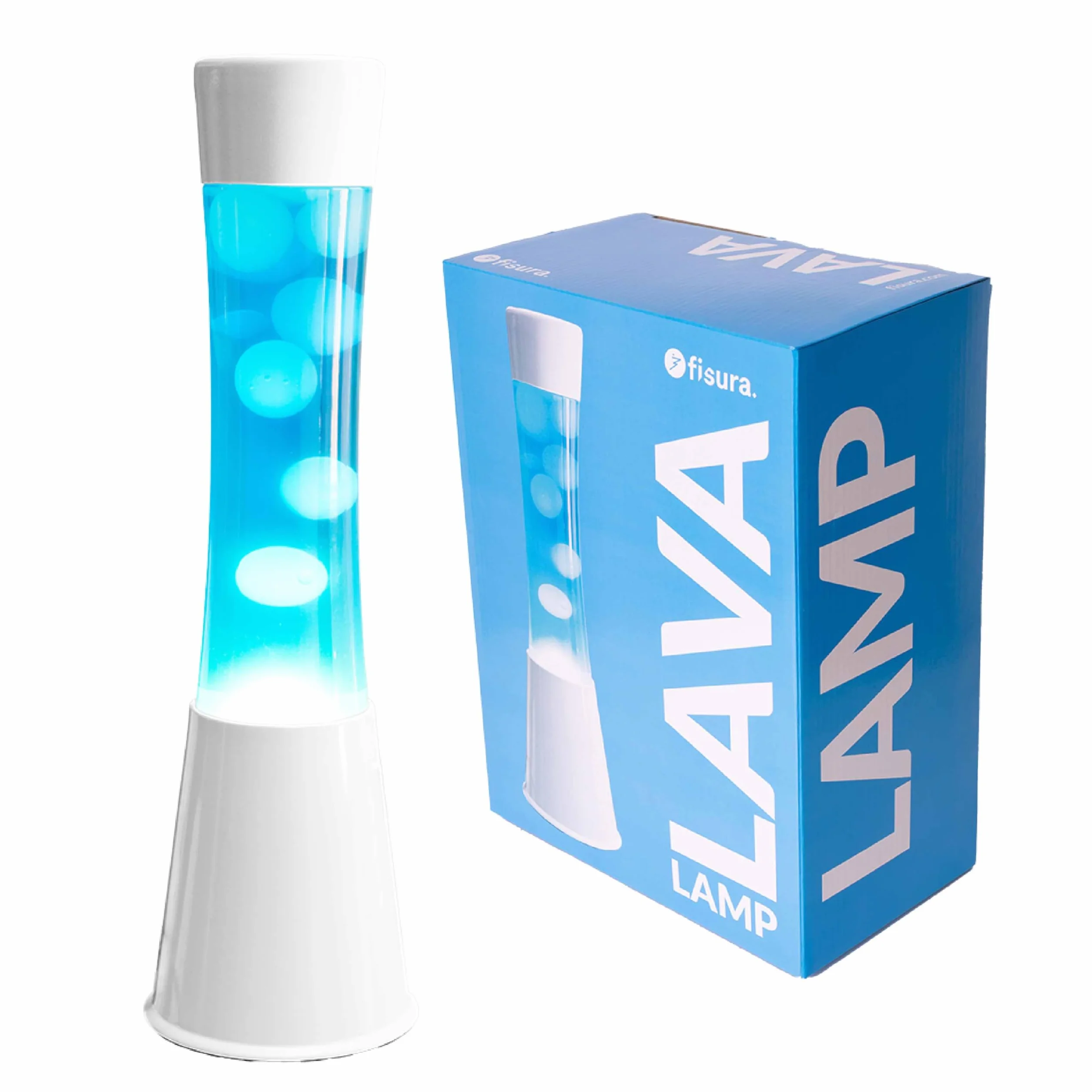 Fisura Lámpara de lava blanca y azul años 70 11x11x39,5 cm