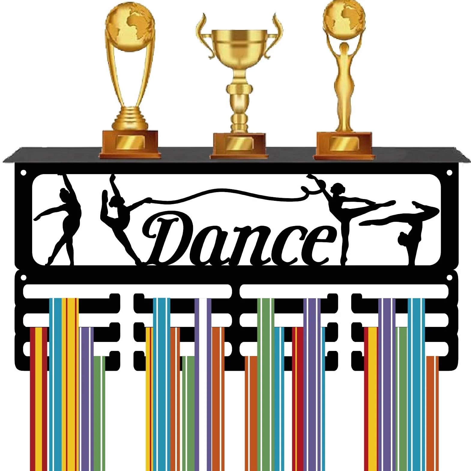 Soporte para Medallas de Baile, Estante Rectangular de Hierro, 3 Niveles, 60 Premios, Negro