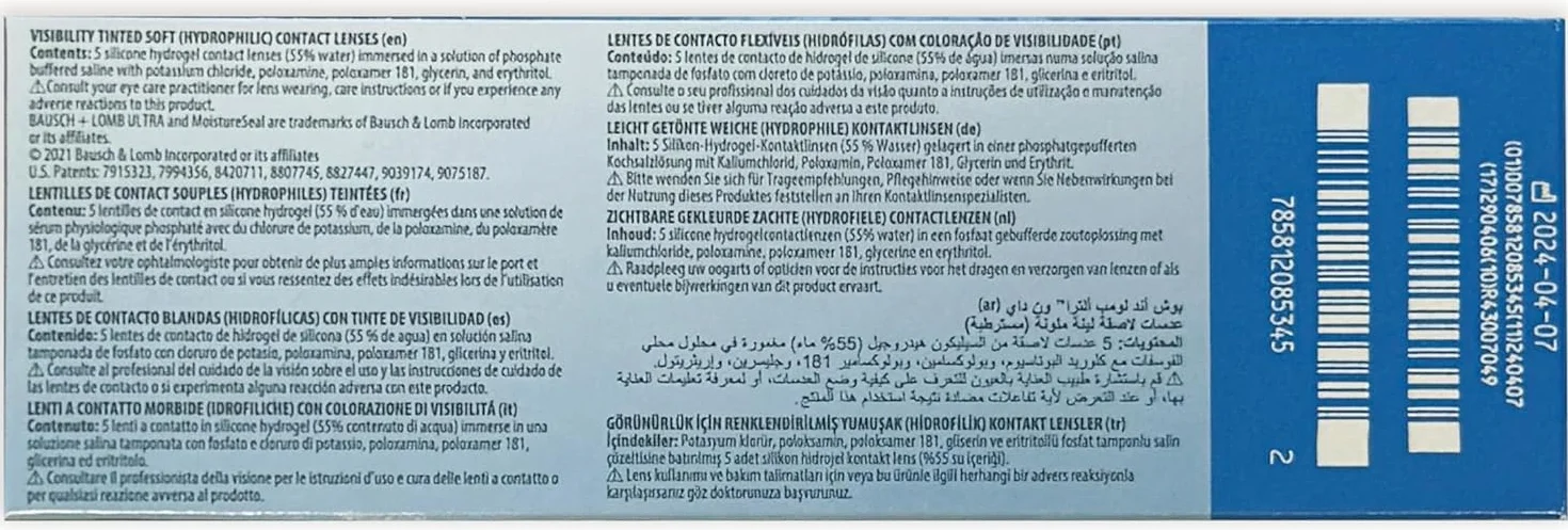 BAUSCH + LOMB ULTRA ONE DAY lentillas diarias esféricas 30 unidades 8.6 BC 14.20 DIA -02,00
