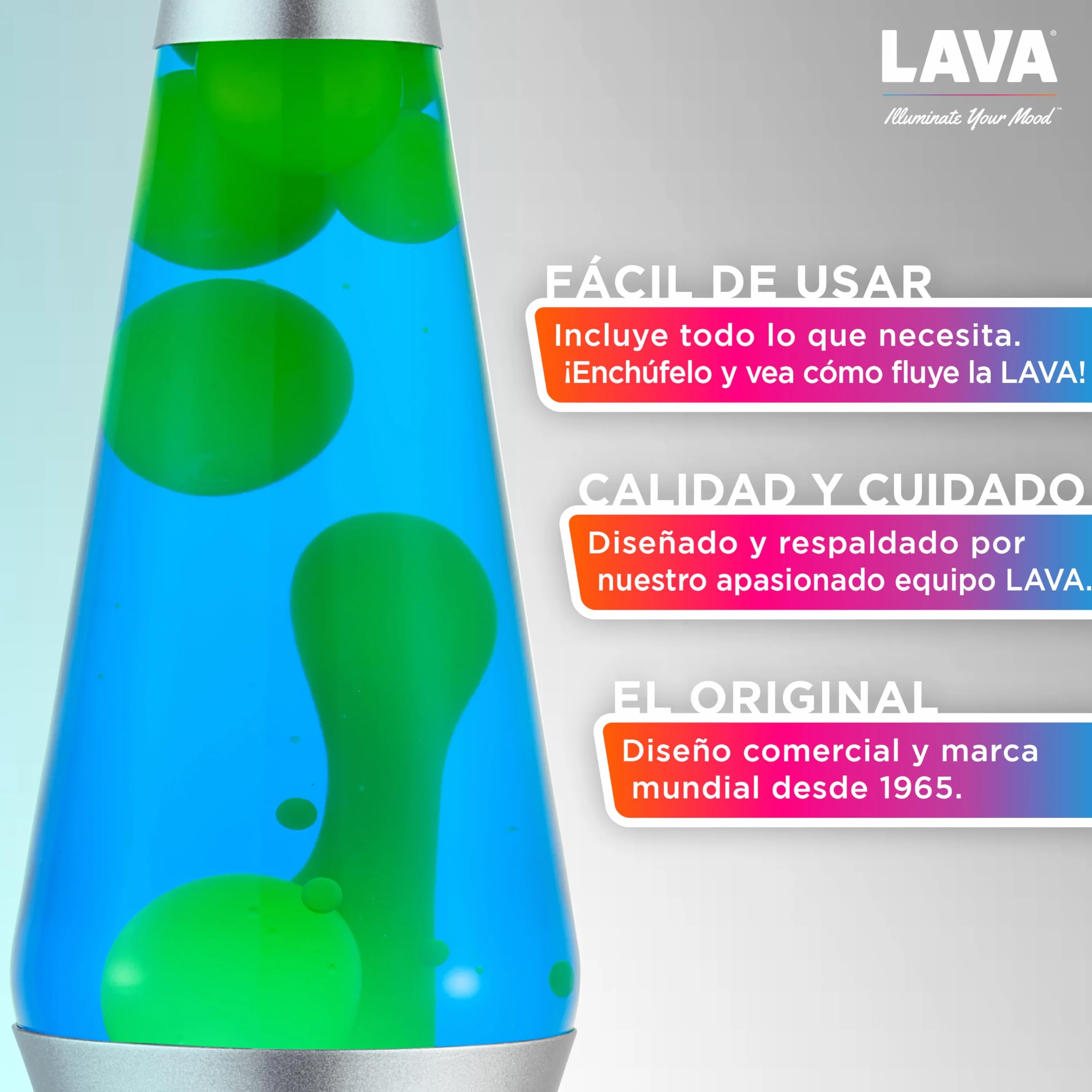 LAVA® Lámpara Lava Original 14,5 Pulgadas Verde Azul Plateado
