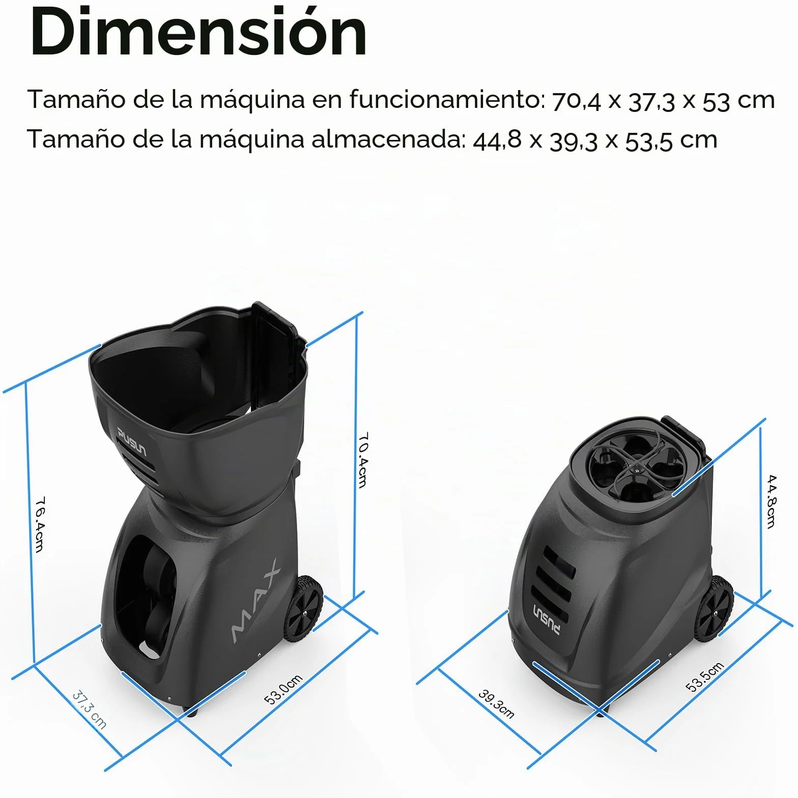 PUSUN PT-Max C - Lanzador de pelotas de tenis, más de 145 pelotas, doble aplicación y control remoto, 28 modos de entrenamiento de autoprogramación, negro, 1 artículo
