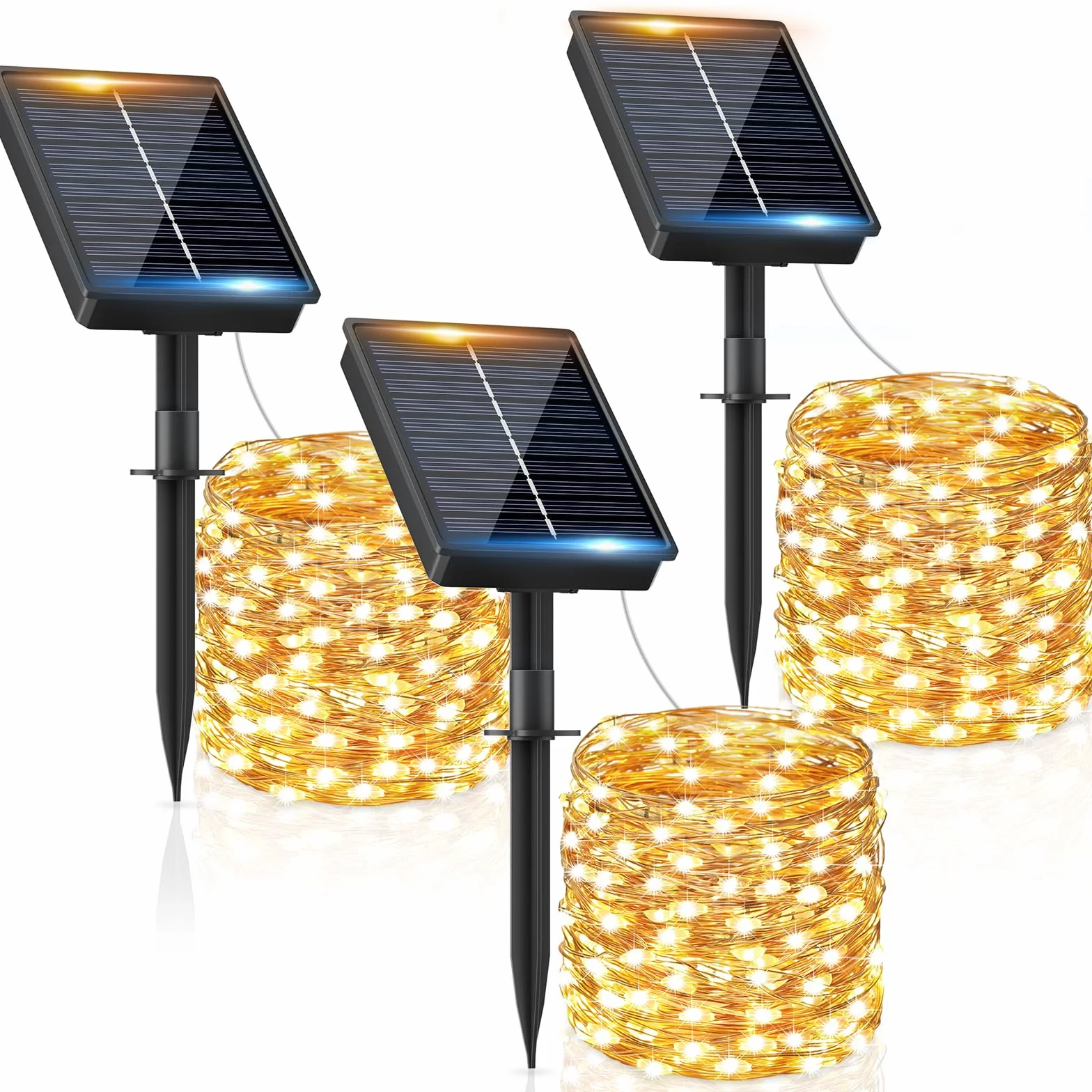FIFlying Guirnalda Luces Exterior Solar 120 LED IP65 Blanco Cálido 8 Modos 3x12M