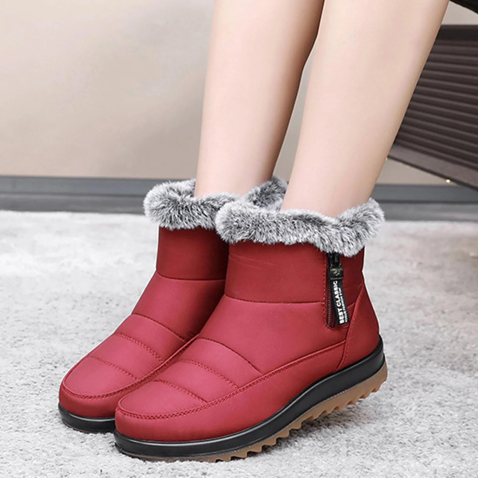 Botas de nieve de invierno para mujer, impermeables, antideslizantes, con forro de piel cálida, botas de invierno cómodas para exteriores