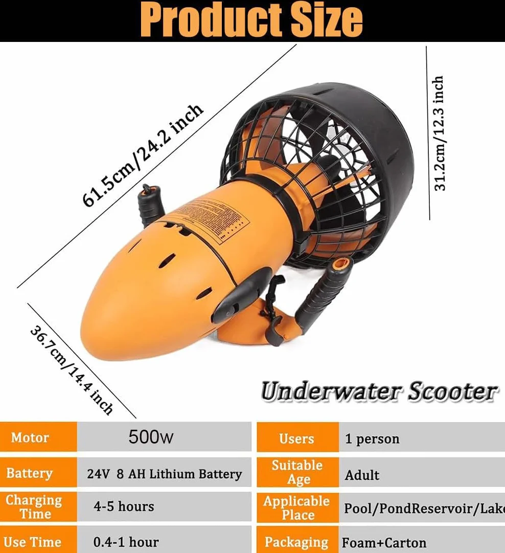 Scooter Submarino de 500 W, propulsor Submarino, hélice de Agua de Doble Velocidad, Alta Seguridad, se Puede Utilizar en 15 m, Scooter Submarino de Alta Resistencia para Buceo Profundo.