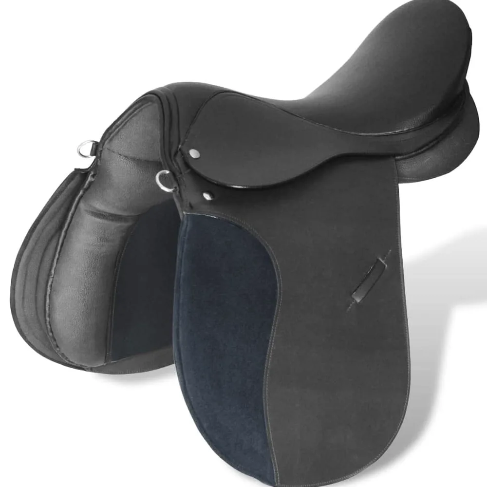 Juego de sillín para montar a caballo, 17,5 pulgadas, piel auténtica, ancho de cámara de 5 pulgadas, con estribo, correa, cubierta de sillín versátil para doma y saltar