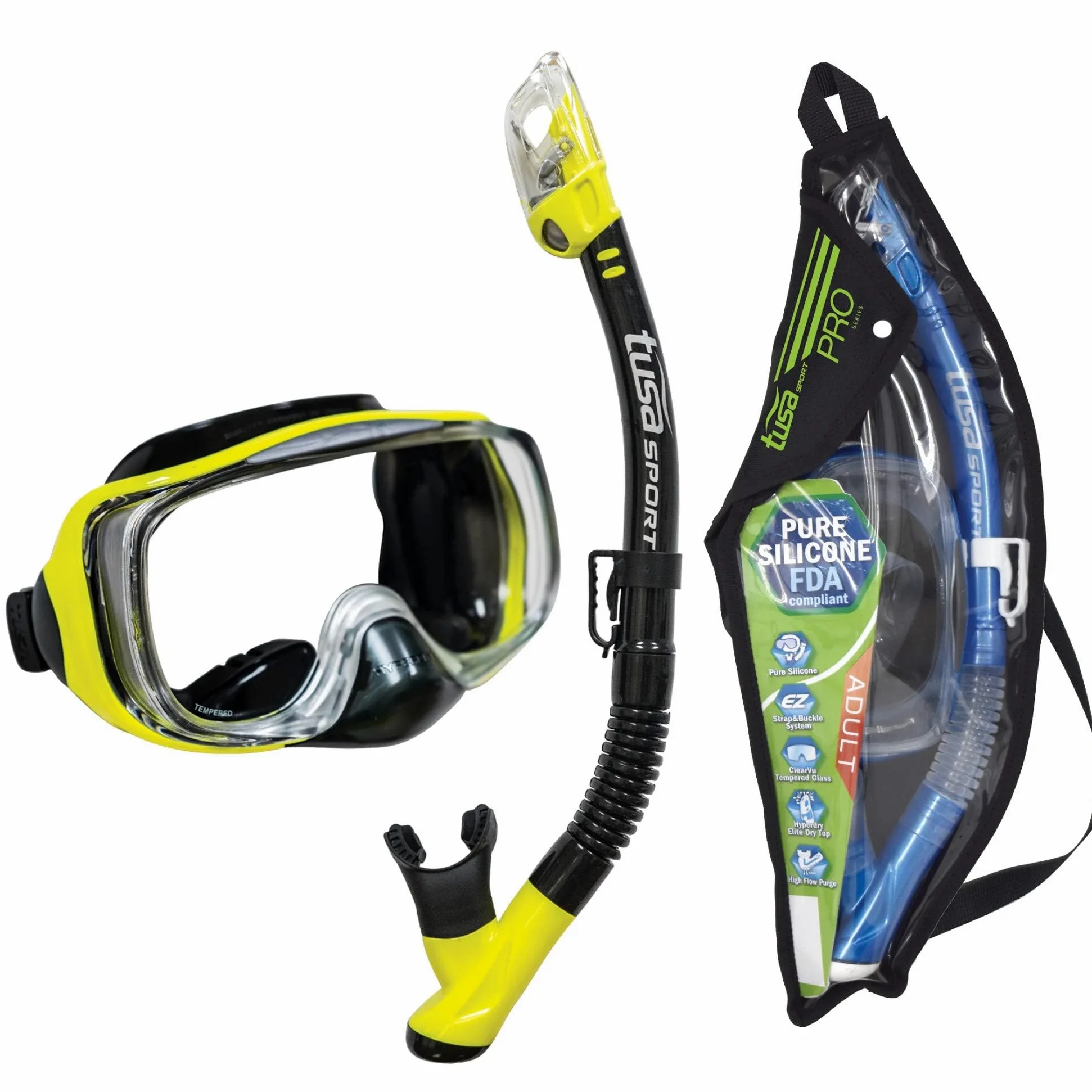 TUSA Sport Máscara de purga 3D Imprex para adultos y esnórquel seco, negro/amarillo flash, UC-3325P-BKFY