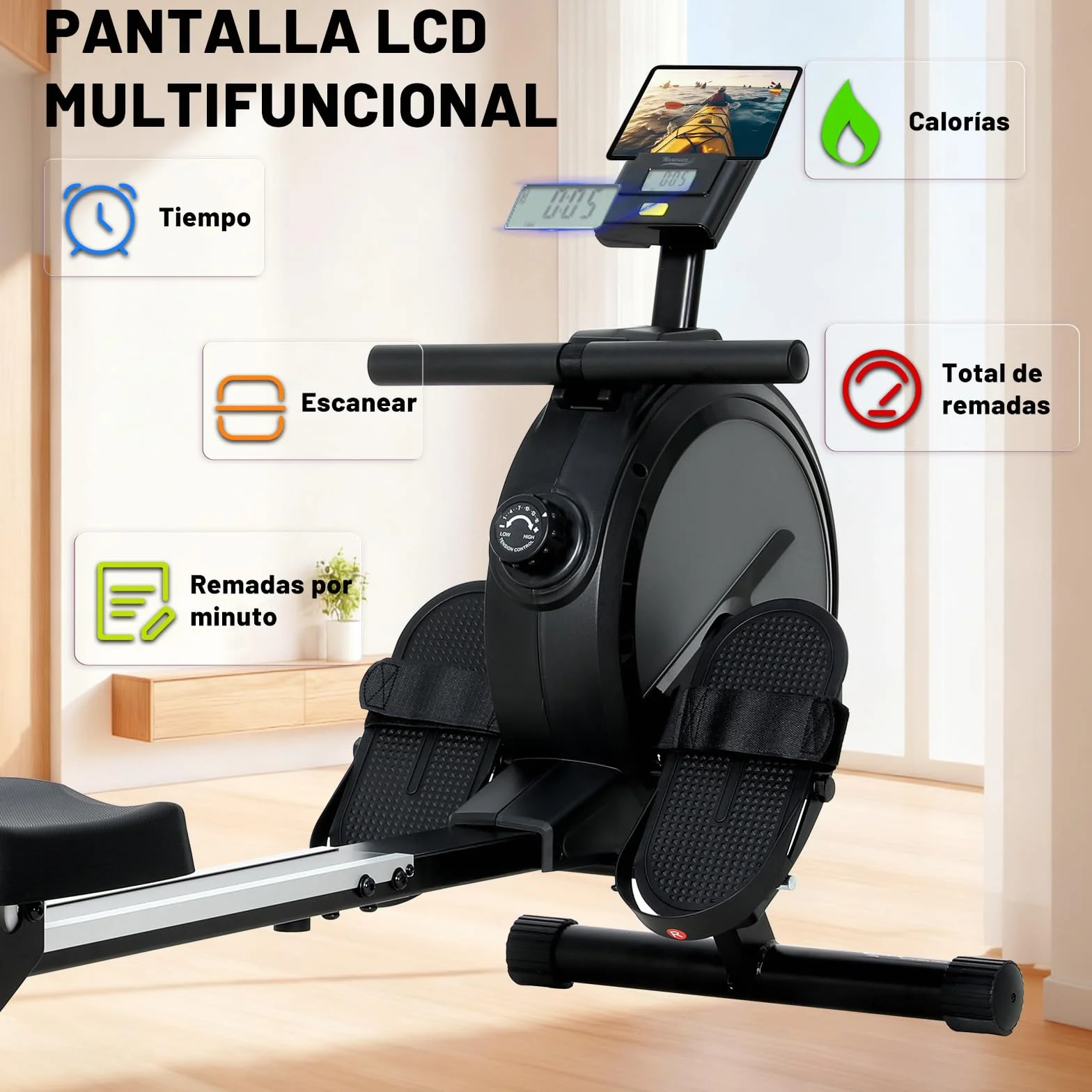 Máquina de Remo para casa, Máquina Remo casa con 16 Niveles de Resistencia, Pantalla LCD, Rowing Machine Magnético súper silenciosa, Nuevo Diseño, Mquina De Remo Profesional Gym En Casa