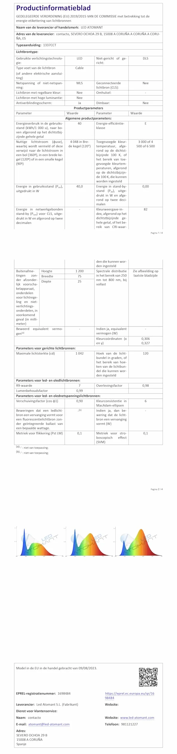 LED ATOMANT Pack 2x Pantalla Luminaria LED integrado 120cm 40W CCT 4000 lumenes