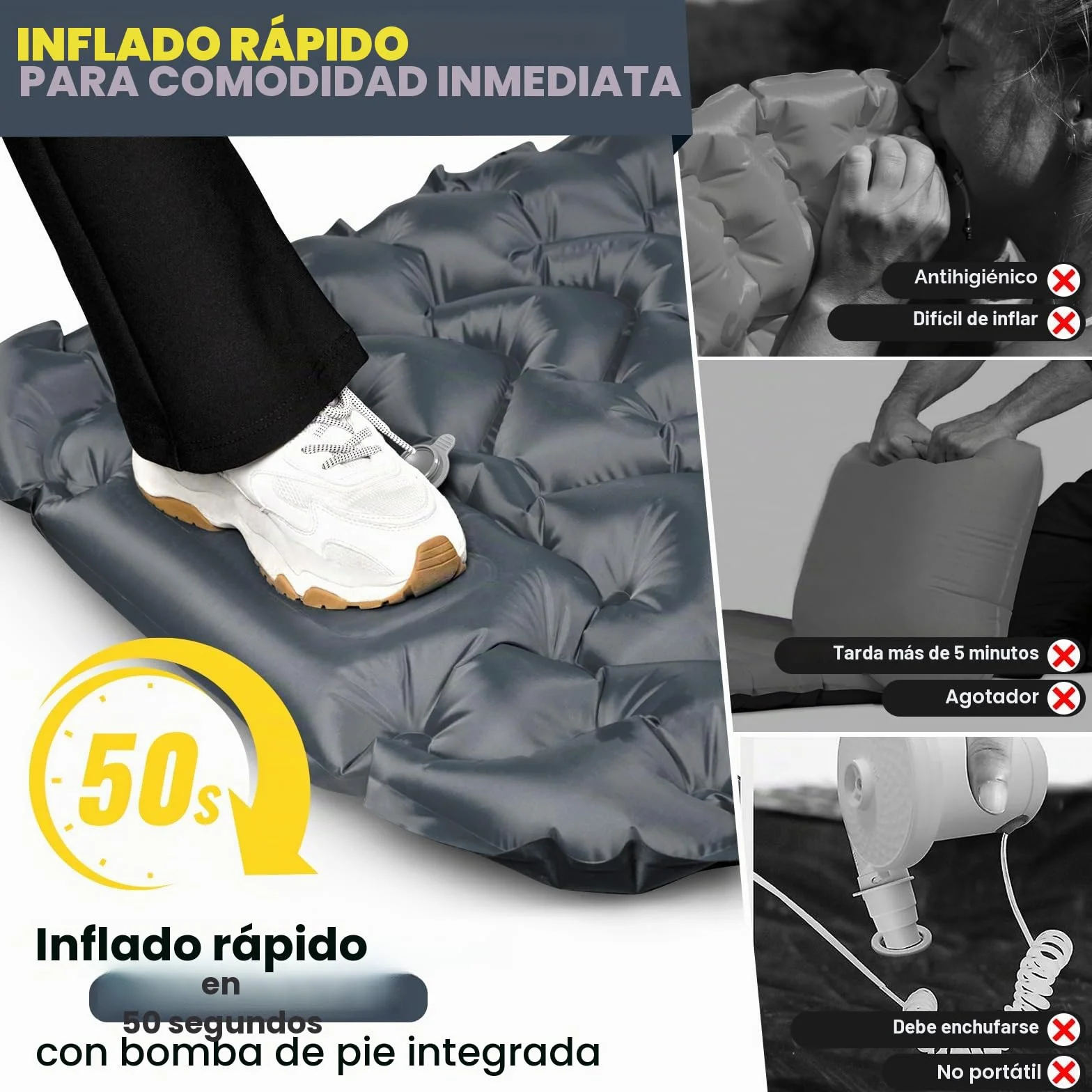 HIKENTURE Colchoneta isotérmica para camping 10 cm colchón de aire hinchable con bomba de pie
